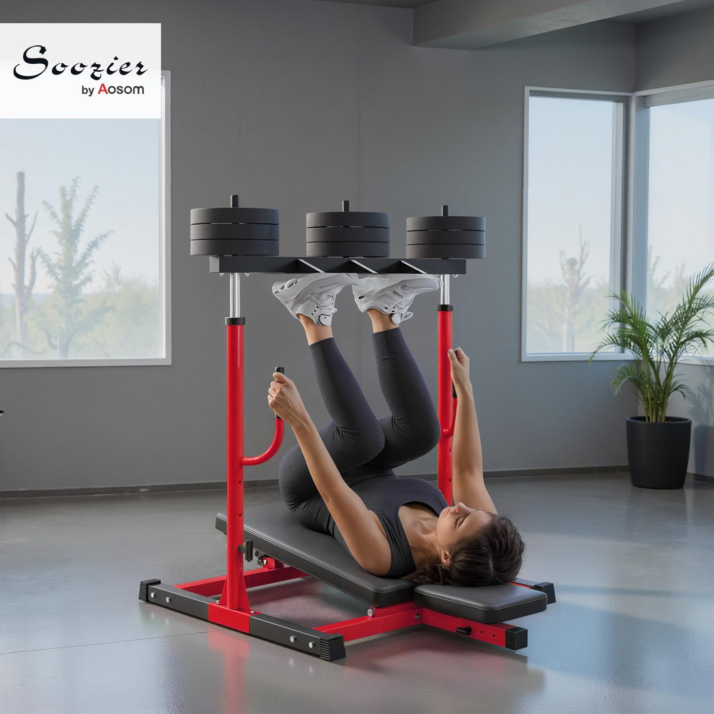 Soozier Vertical Leg Press Machine, 660LBS Capacity, Leg Strength Training Machine with Adjustable Leg, Back, and Head Positions for Home Gym, 1 inch Standard Plate Compatible, Red