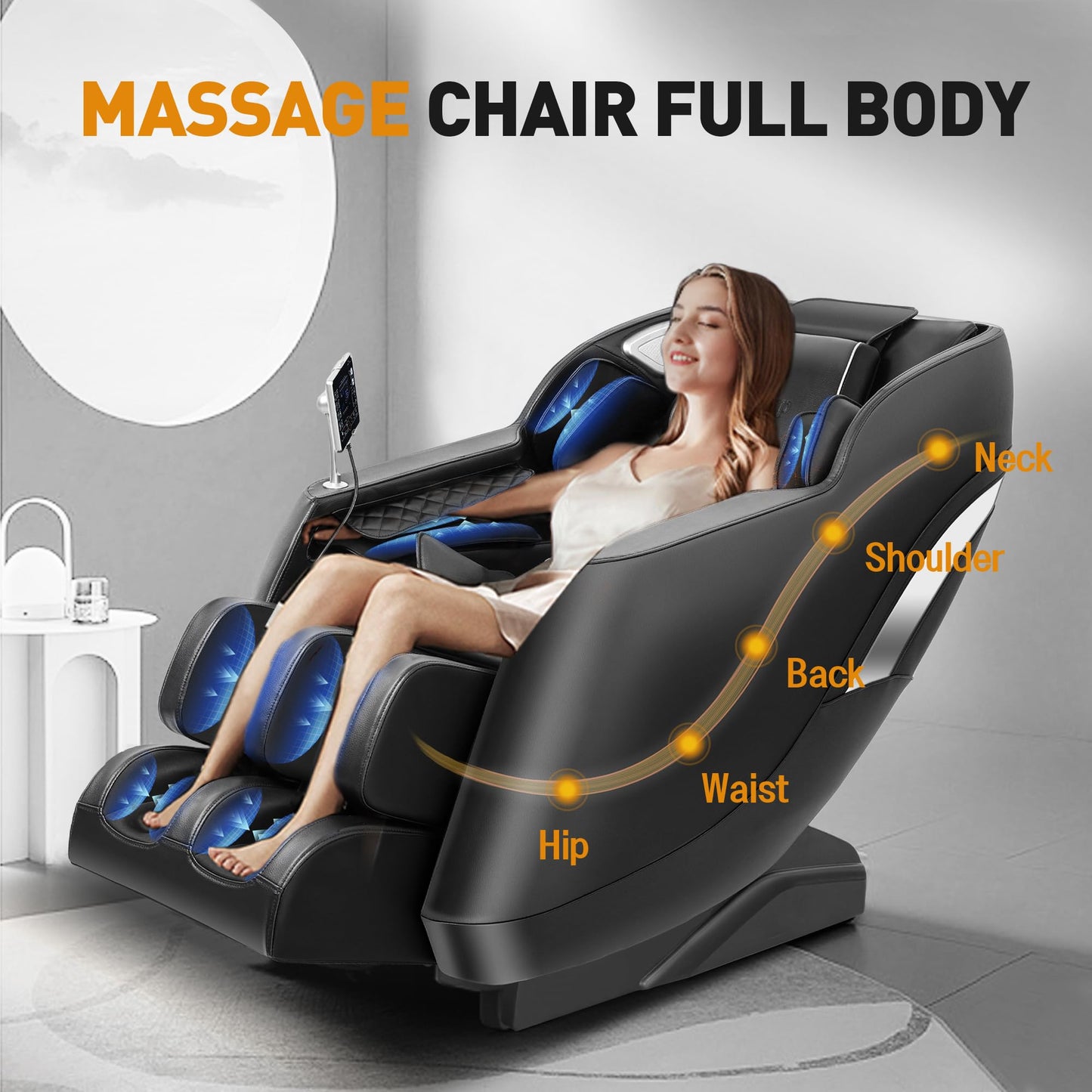 Massage Chair Full Body, Fully Assembled: with 8-Point Fixed Nodes, Zero Gravity, Waist & Leg Heating, Airbag Massage, Bluetooth Music, LED Remote, Foot Rollers, Auto Programs, Adjustable Calf