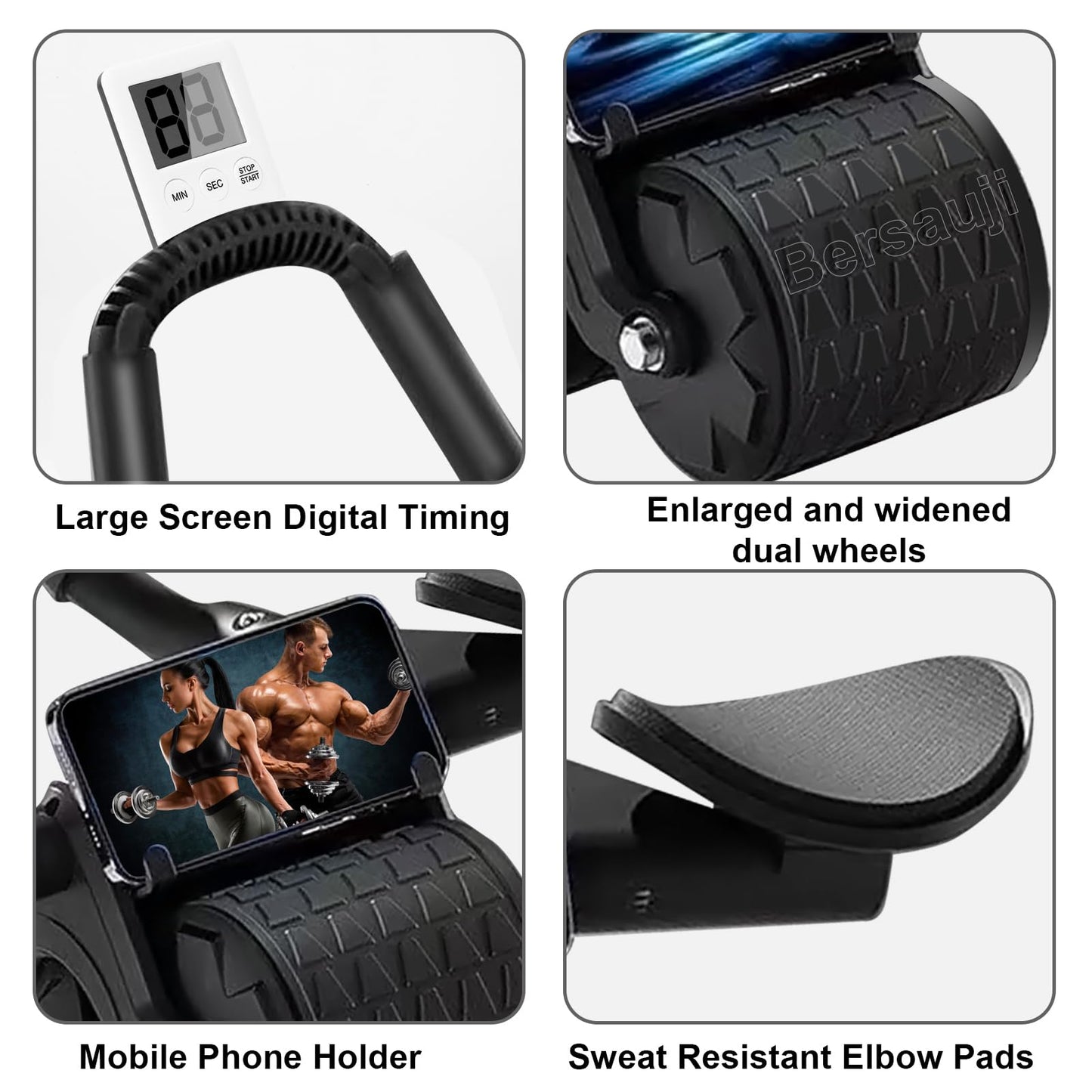 2026 Upgraded Ab Roller Wheel with Knee Mat &Timer - Automatic Rebound Abdominal Wheel with Elbow Support, Abs Workout Equipment for Core Strength Training, Ab Exercise Roller for Women Men