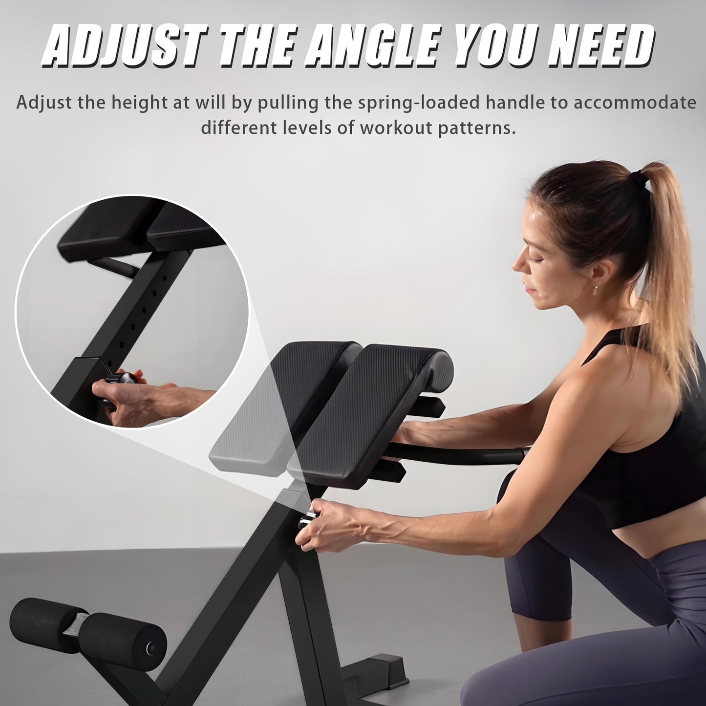 SUCXDZQ Roman Chair Back Extender - Angle & Height Dual Adjustable Hyperextension Bench for Home Gym - Adjustable Back Exercise Machine Fitness Equipment (Black)