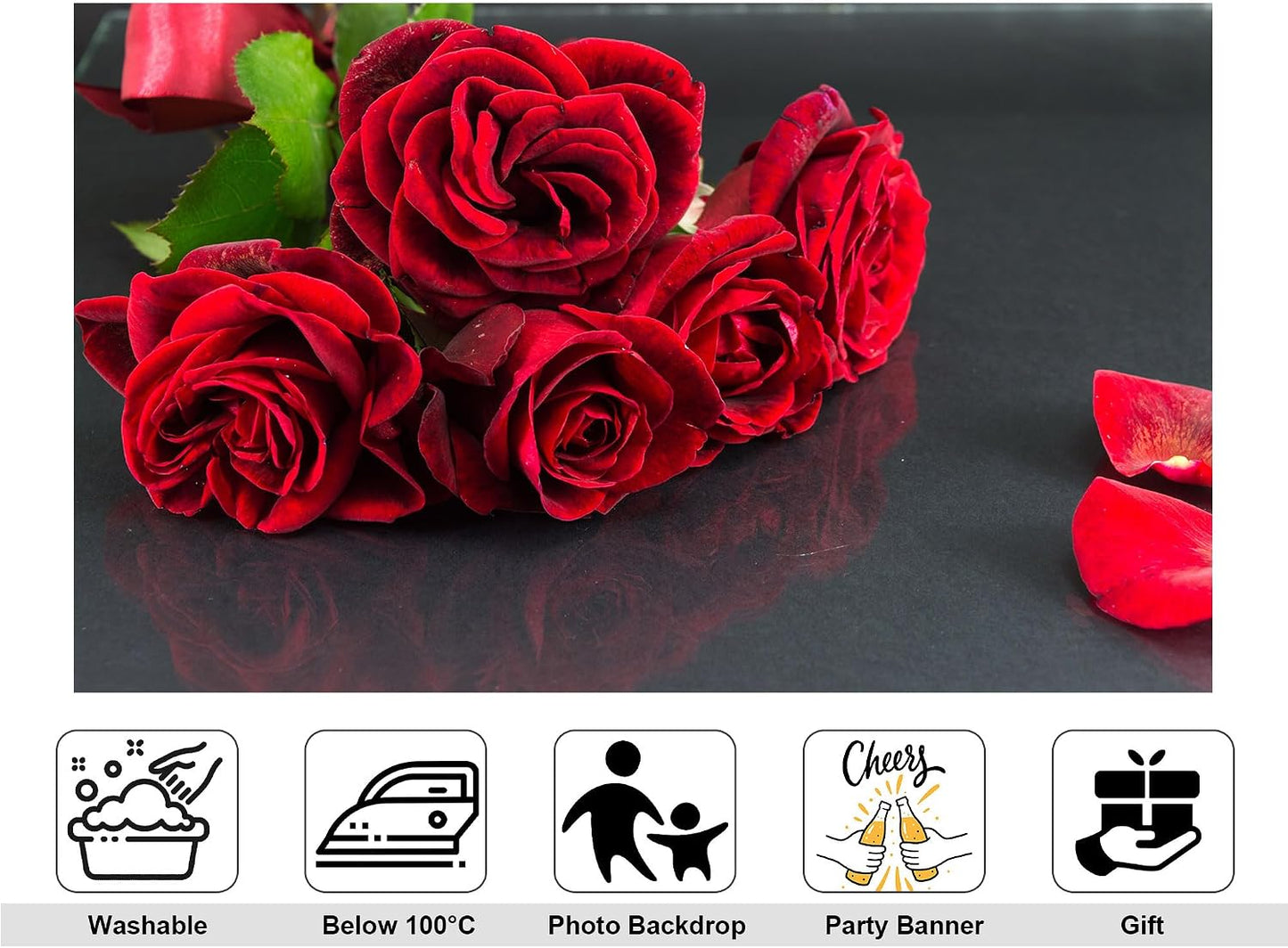 KeyWork 5x4ft Red Rose Bouquet Backdrop Fresh Bloom Petal Photography Background for Valentine's Day Gift Party