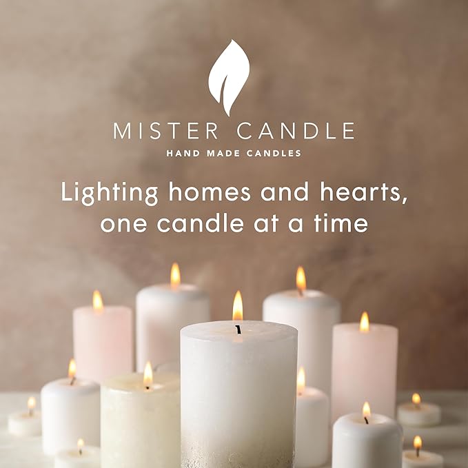 Mister Candle Dripless Vanilla Scented Ivory Pillar Candle Hand Made Vanilla Pillar Candles with Essential Oils for Home Decor, Premium Wax, 80 Hr Burn Time (4x4 inch)