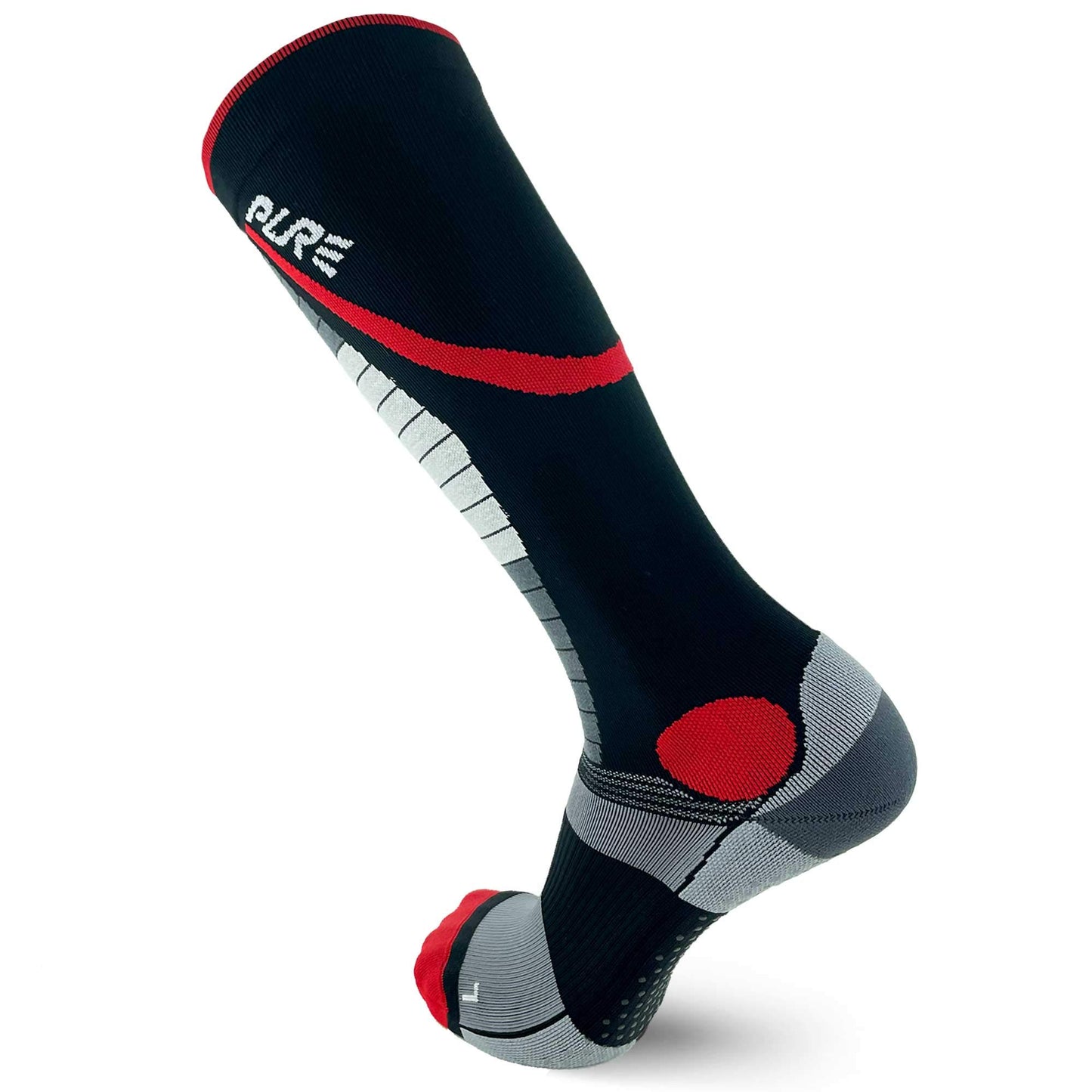 Pure Athlete Lifting Socks- Weightlifting Shin Guards, Deadlift Protector Compression Sock for Cross Training & Weightlift (Black/Red, Large)