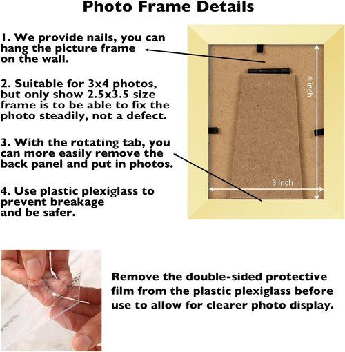JCJMY Gold 3x4 Picture Frame - Wall Hanging & Tabletop Display with Shatter-Resistant Plexiglass