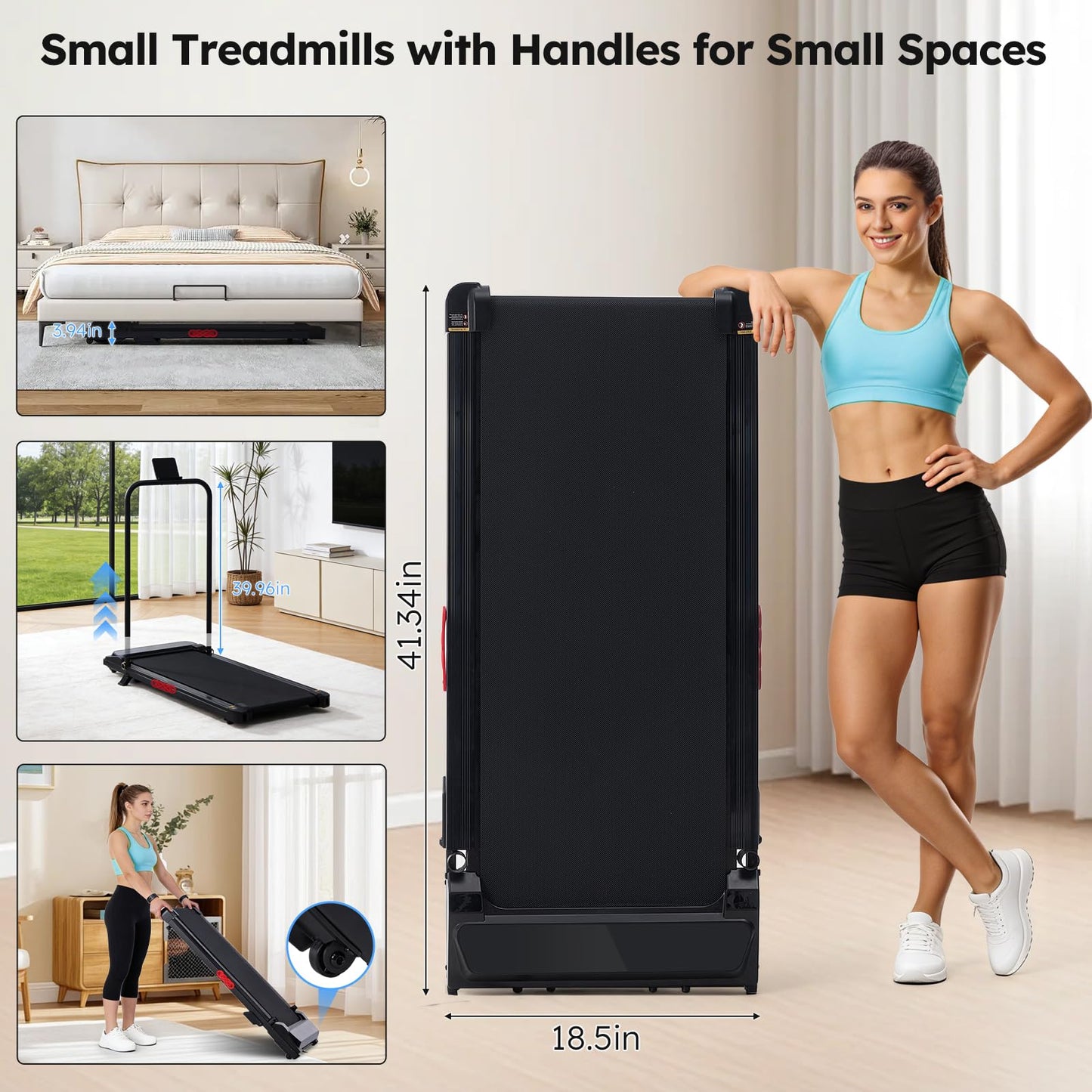 UYOGA Portable Walking Pad Treadmill with Incline, 3.0HP Mini Electric Treadmills for Home Small, 0.6-7.6MPH Small Walking Pad with Handle Bar, Treadmills for Exercising with 350 lb Capacity
