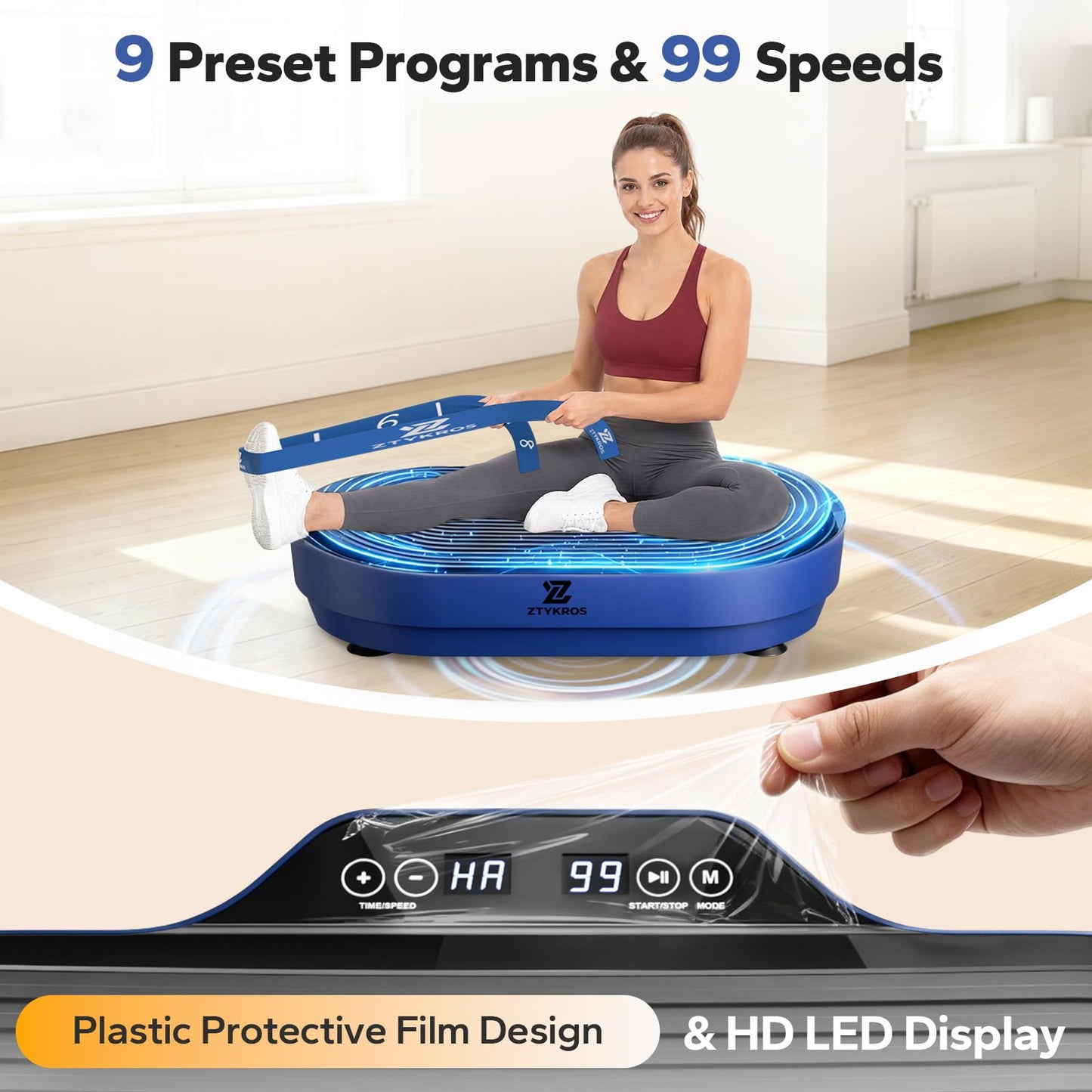 Vibration Plate Exercise Machine, Vibration Plate for Lymphatic Drainage Vibrating Plate with Loop Bands, Whole Body Vibration Plates for Weight Loss Enlarged Panel 99 Speeds 660 LBS Workout