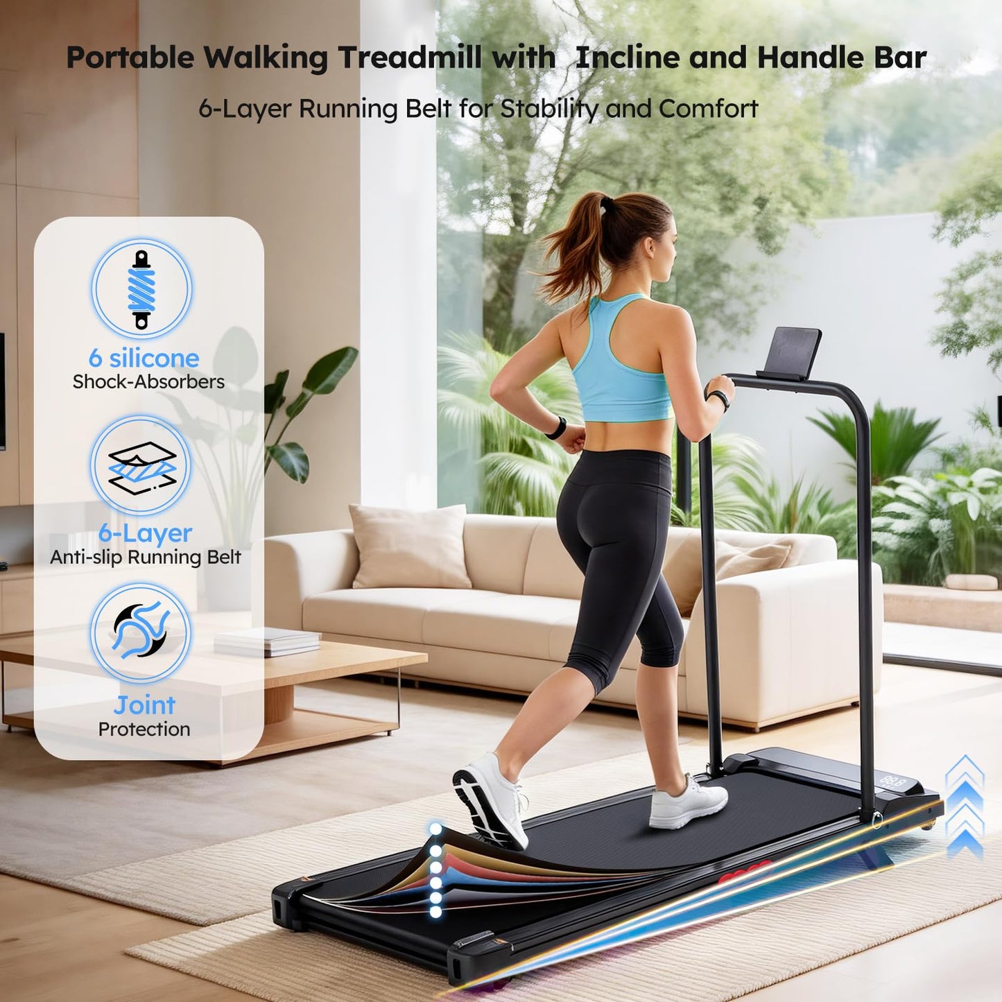 UYOGA Portable Walking Pad Treadmill with Incline, 3.0HP Mini Electric Treadmills for Home Small, 0.6-7.6MPH Small Walking Pad with Handle Bar, Treadmills for Exercising with 350 lb Capacity
