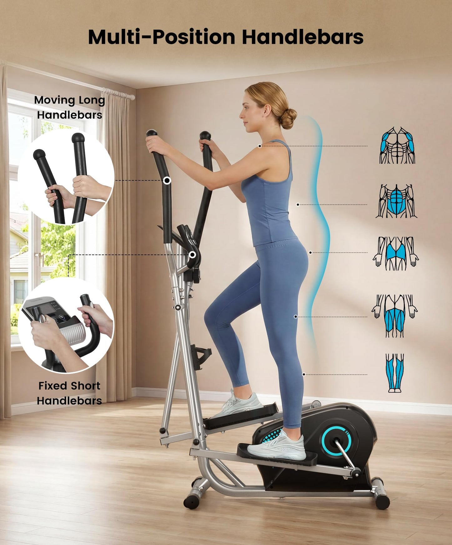 Dripex Elliptical Exercise Machine, Hyper-Quiet Magnetic Elliptical Machine for Home, 16-Level Resistance Elliptical Training Machines with 13.2LBS Flywheel, Pulse Sensor & LCD Monitor (Blue)