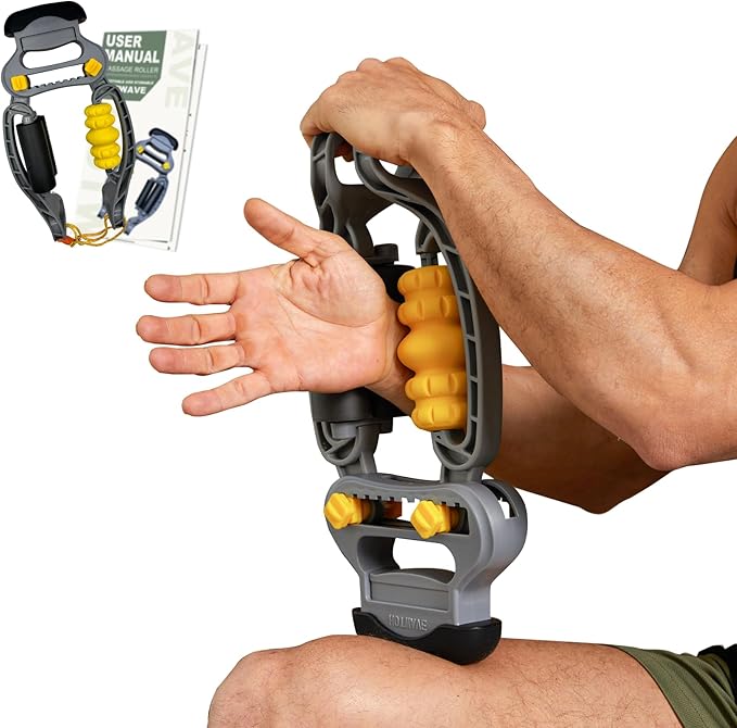HOTWAVE Tennis Elbow Relief Massager for Leg and Arm, Adjustable Foam Roller, Trigger Point Muscle Roller for Calves&Forearm, Wrist Massager, Tennis&Golfers Elbow Pain Release