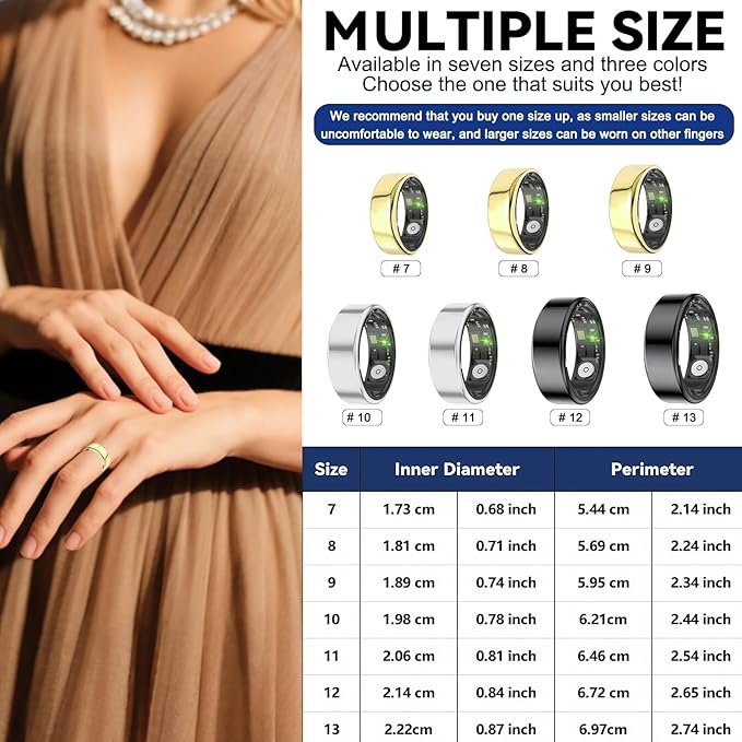 Smart Rings for Women Men,Fitness Tracker Ring,Heart Rate,Blood Oxygen,Blood Pressure,Step Tracker,Sleep Monitoring,No Subscription Fee,IP68 Waterproof Smart Ring for iphone&Android(Black 7)