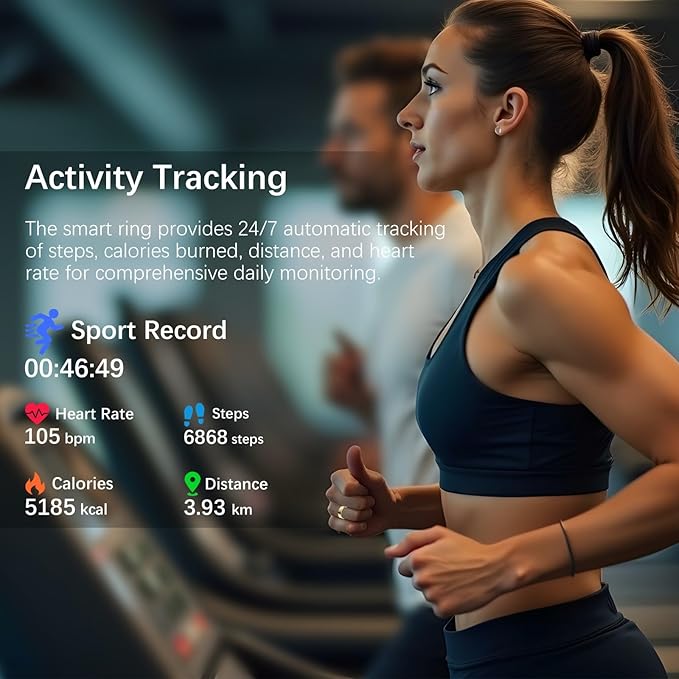 Smart Health Ring for Women Men, Fitness Tracker Ring with Heart Rate, Blood Oxygen, Sleep Tracker, Step Tracker, No Subscription Fee, IP68 Waterproof Smart Ring for iPhone & Android (Gold, 12#)