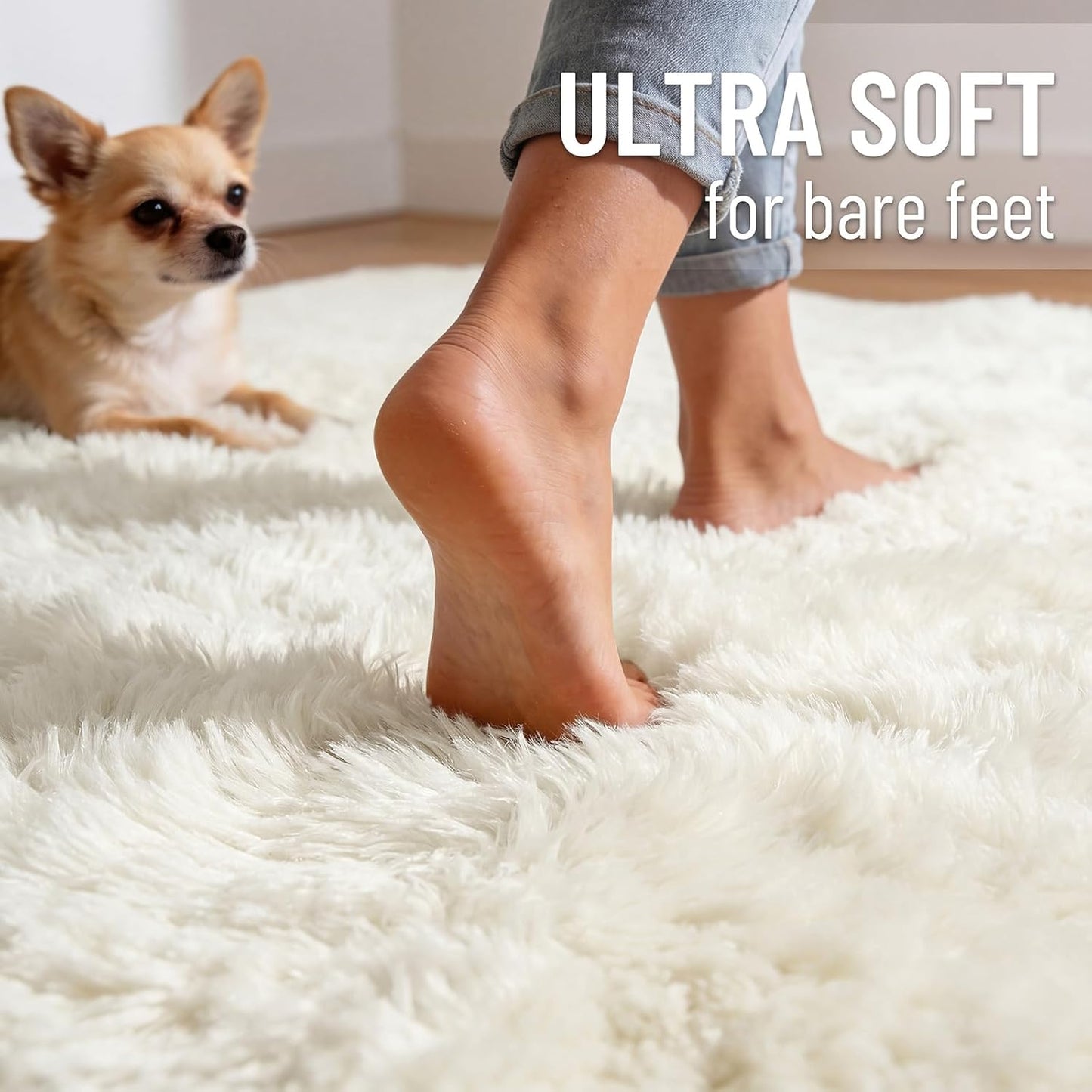 OLANLY Large Area Rug - Soft Fluffy Shaggy Indoor Carpet for Living Room & Bedroom | Ivory 7x11