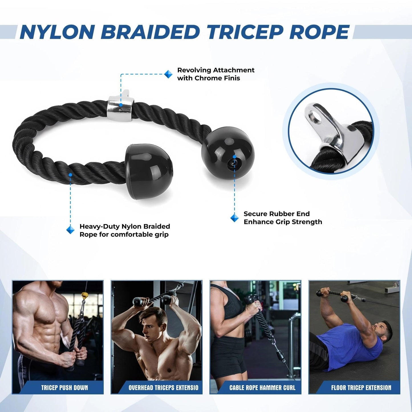 Eryntix Heavy-Duty Cable Machine Attachments, LAT Pulldown Kit with V-Bar, Tricep Rope, Double D Handle, Barbell Collar, 360° Swivel Hooks, Alloy Steel Home Gym Full Body Workout