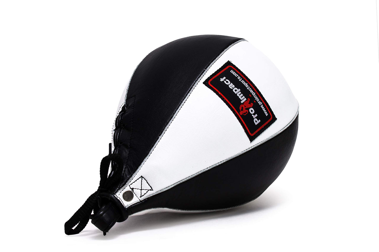 Pro Impact Genuine Leather Speedbag Black – Heavy Duty Leather Hanging Swivel Punch Ball for Boxing MMA Muay Thai Fitness or Fighting Sport Training (White Black Medium)