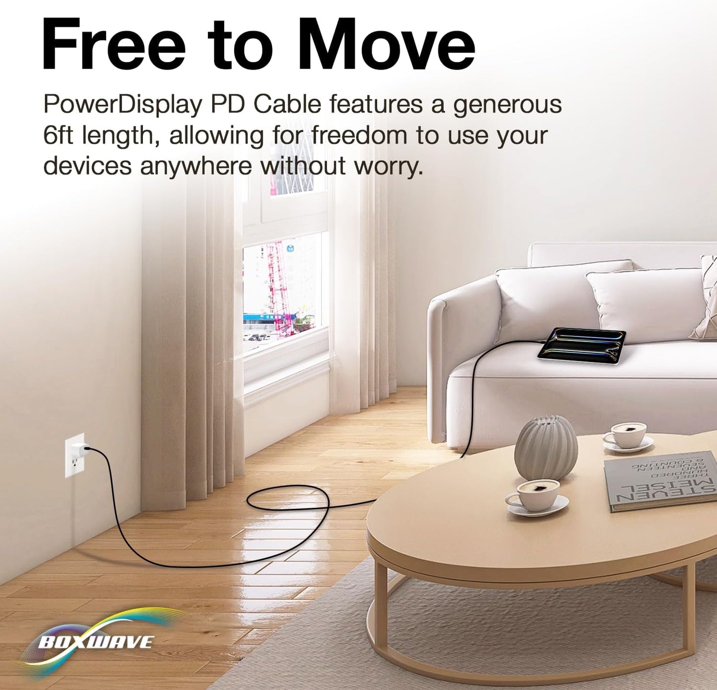 BoxWave TIMMKOO Q5 MP3 (6ft) (100W), Cable Compatible with WiFi Player - PowerDisplay PD Cable - USB-C to USB-C LED