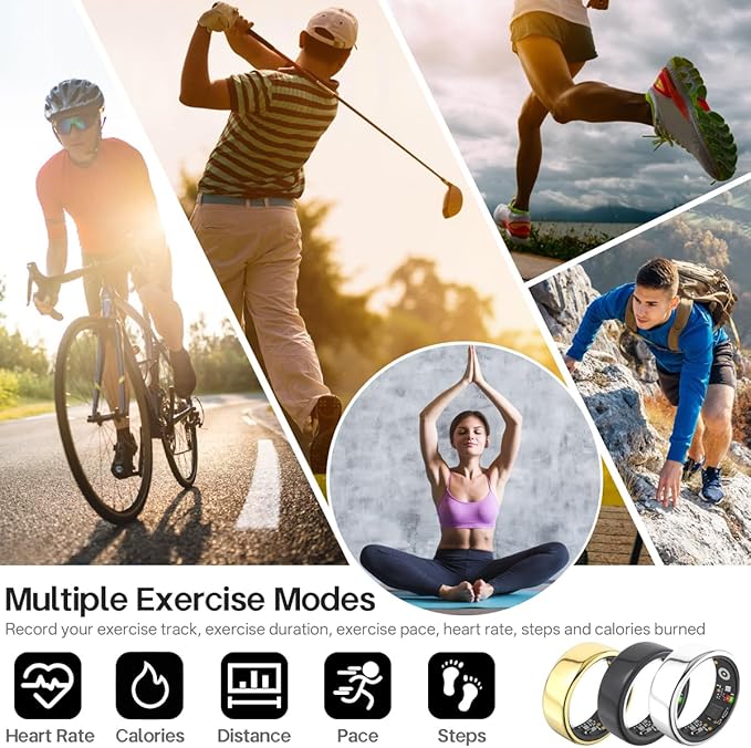 Smart Rings for Women Men,Fitness Tracker Ring,Heart Rate,Blood Oxygen,Blood Pressure,Step Tracker,Sleep Monitoring,No Subscription Fee,IP68 Waterproof Smart Ring for iphone&Android(Gold 11)