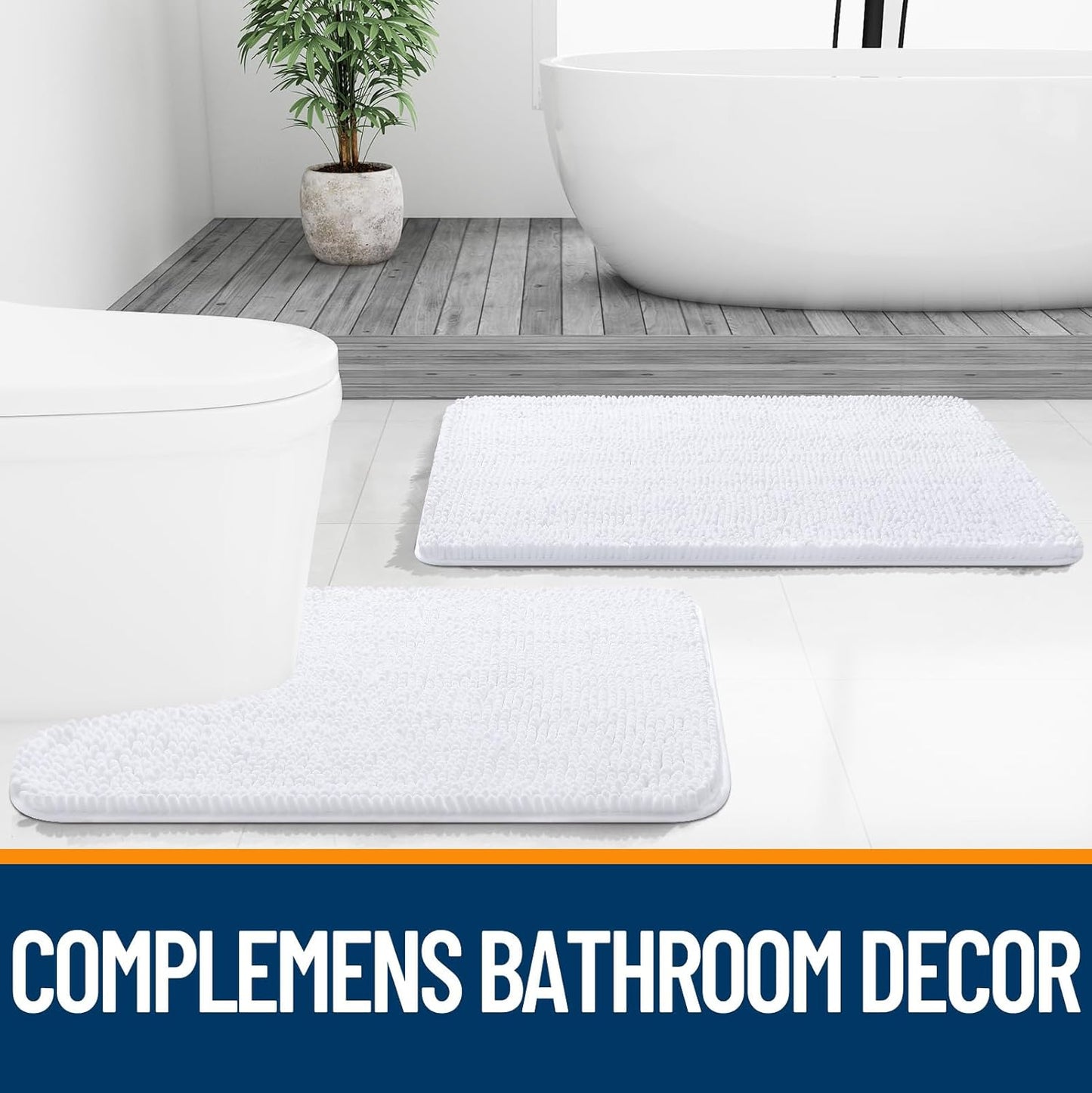 OLANLY Bathroom Rugs - Extra Soft Chenille Bath Mats | Quick Dry, Machine Washable, 34x21, White
