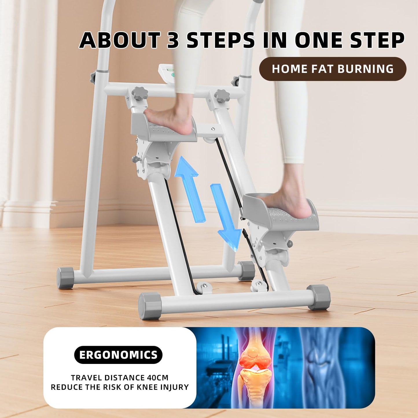 Adjustable Stair Stepper for Home Exercise, 3-in-1 Folding Cardio Step Machine with Handlebar & Oversized Pedals, 90% Pre-Assembled Stair Climber for Indoor Fitness