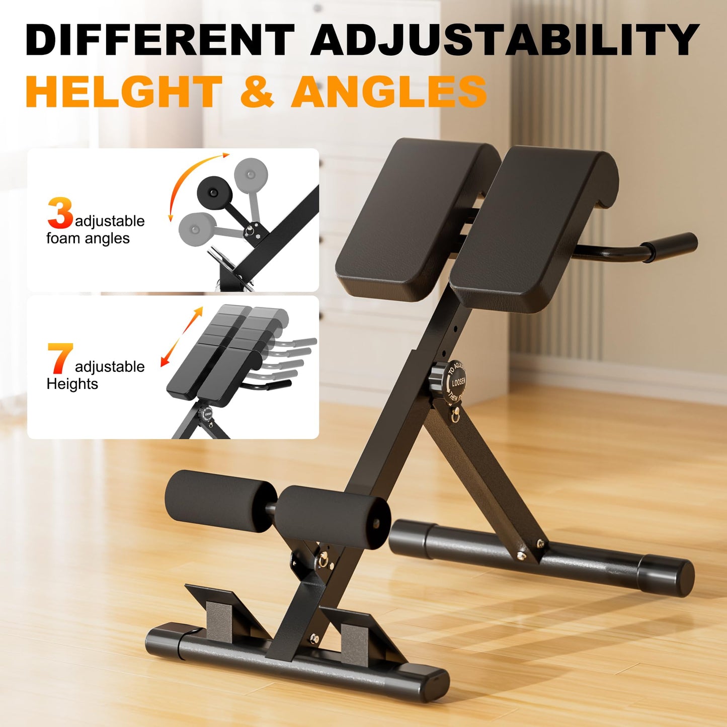 SIRHOME Adjustable Roman Chair with 330 lb Capacity, Foldable Incline Hyperextension Bench, Multi-Function Home Gym Back Extension Machine for Glutes, Hamstrings & Lower Back Strength Training