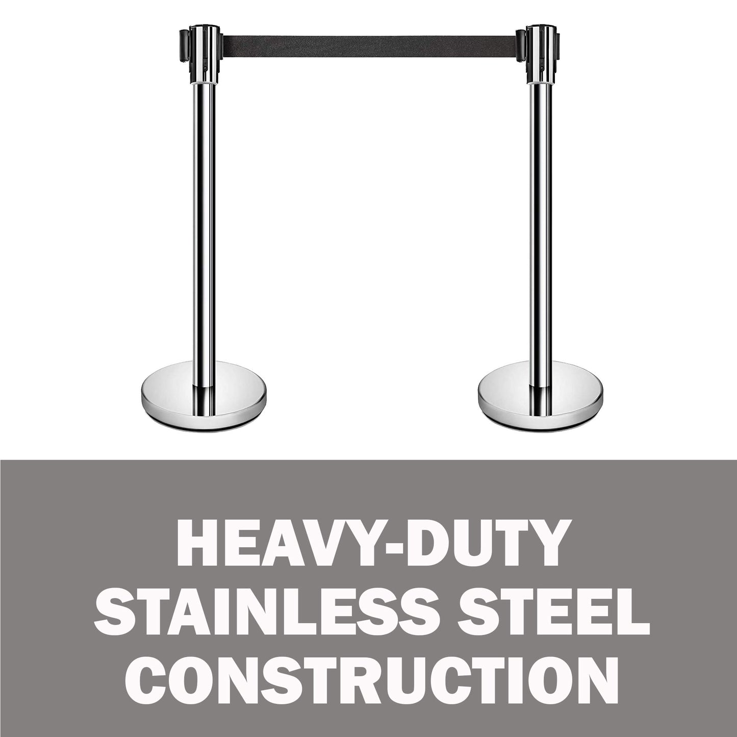 New Star Foodservice 54606 Stanchions, 36-Inch Height, 6.5-Foot Retractable Belt, Set of 2, Silver Belt
