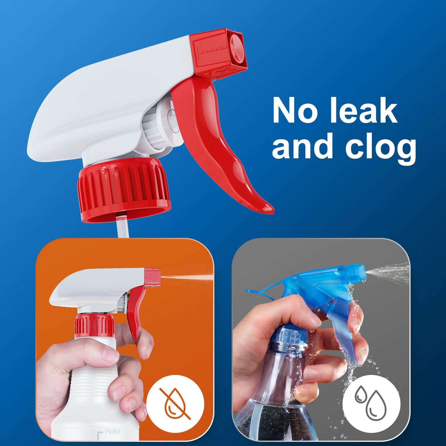 Veco Spray Bottle (5 Pack,32 Oz) with Measurements and Adjustable Nozzle(Mist & Stream Mode), HDPE Plastic Spray Bottles for Cleaning Solution, Household/Commercial/Industrial Use, No Leak and Clog