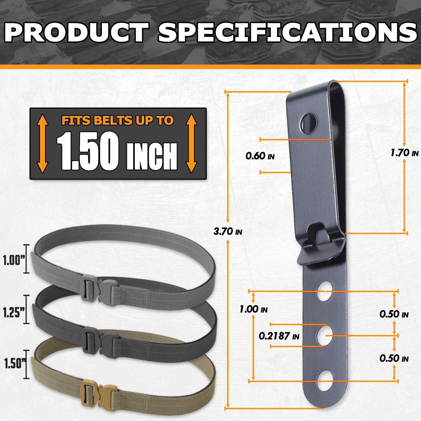 [2 Pack] HolsterSmith Universal Metal Belt Clip for Holster Making, Knife Sheaths, Cell Phone Cases - (3-Hole) - (Tactical Black) - USA