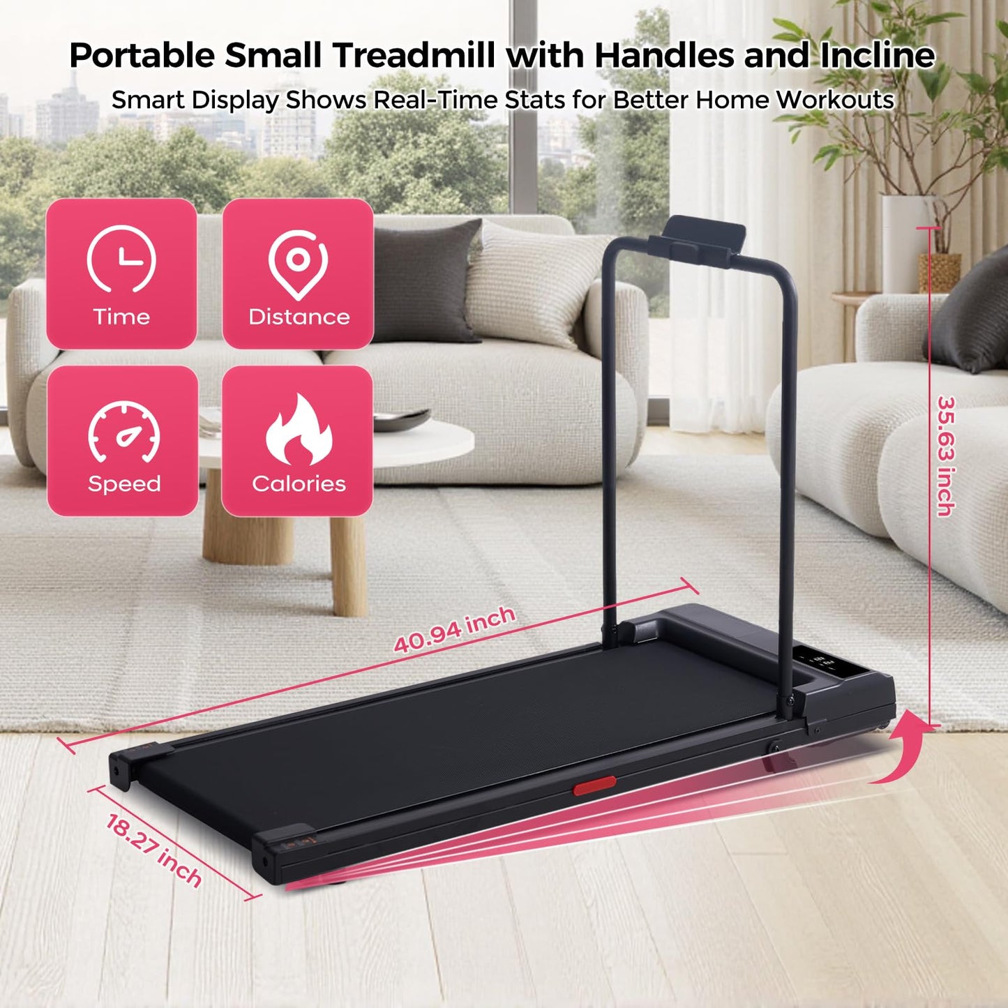 Portable Walking Pad Treadmills for Home Small, Electric Mini Walking Treadmill for Exercising, 3.0HP Compact Walking Pad Treadmill with Handle Bar, 0.6-7.6MPH, 350LB Capacity