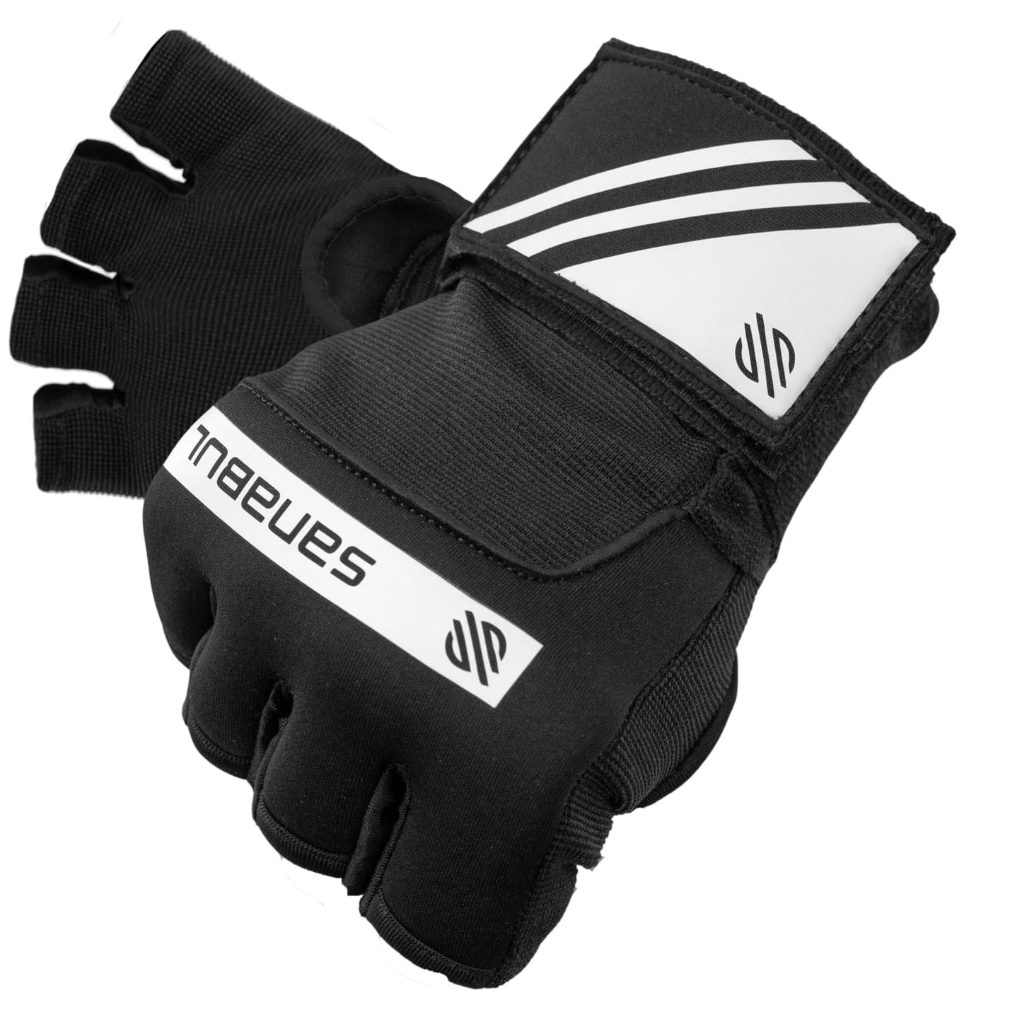 Sanabul Gel Boxing Hand Wraps for Men & Women Muay Thai MMA Kickboxing Quick Wraps Boxing Inner Gloves Wrist Knuckle Protection, Black/White, L/XL