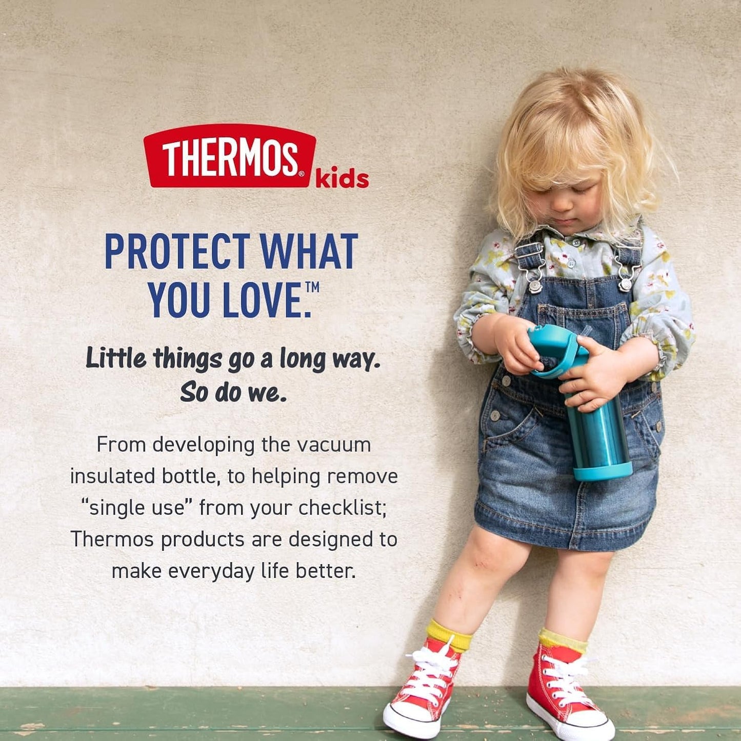 THERMOS FUNTAINER Water Bottle - 12 Ounce Kids Stainless Steel Vacuum Insulated with Straw - Stitch Design