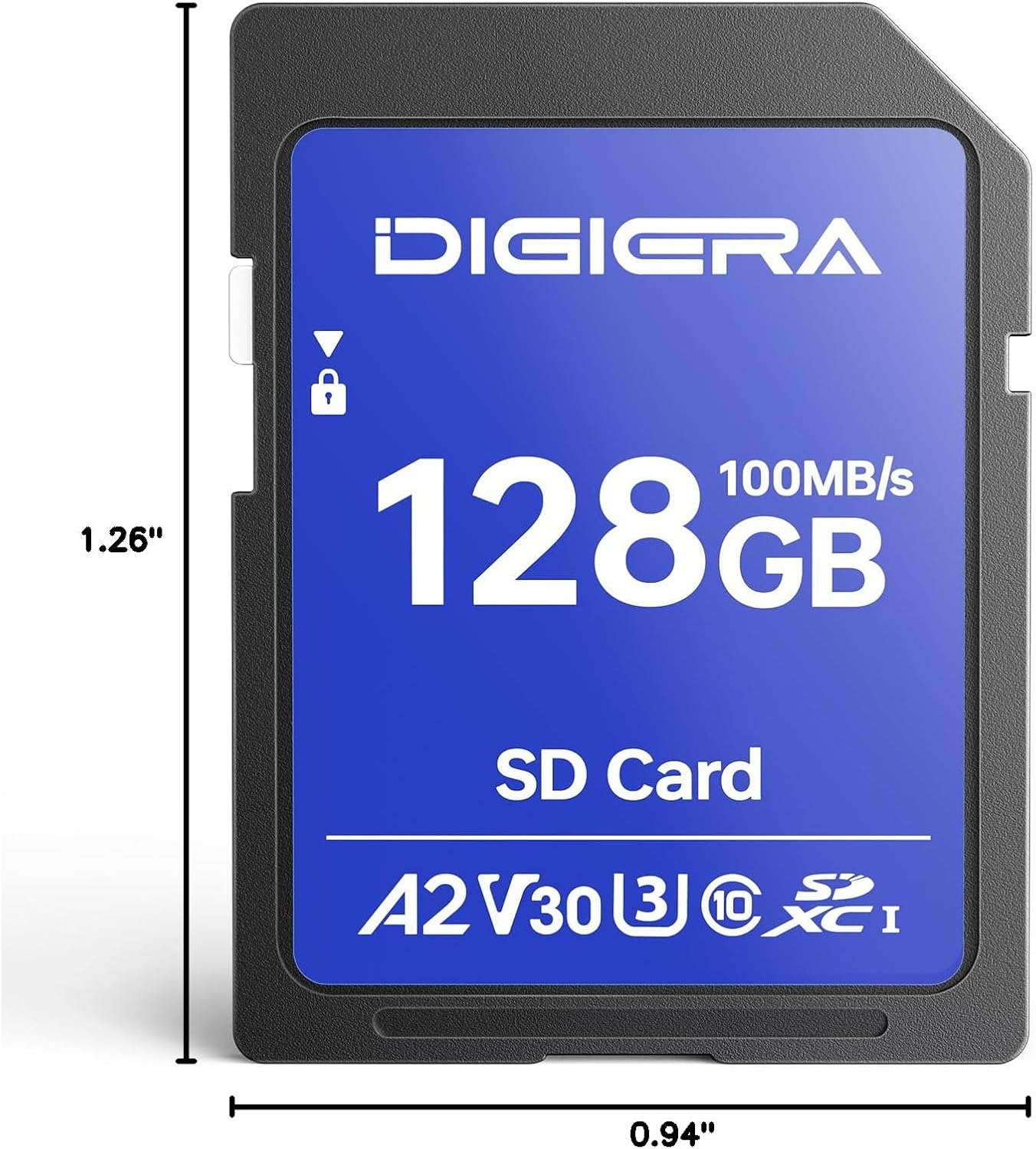 128GB CS100 100MB/s, C10, U3, V30, 4K (1 Pack) DIGIERA SDXC UHS-I Memory Card - up to UHD, SD Card for Computers