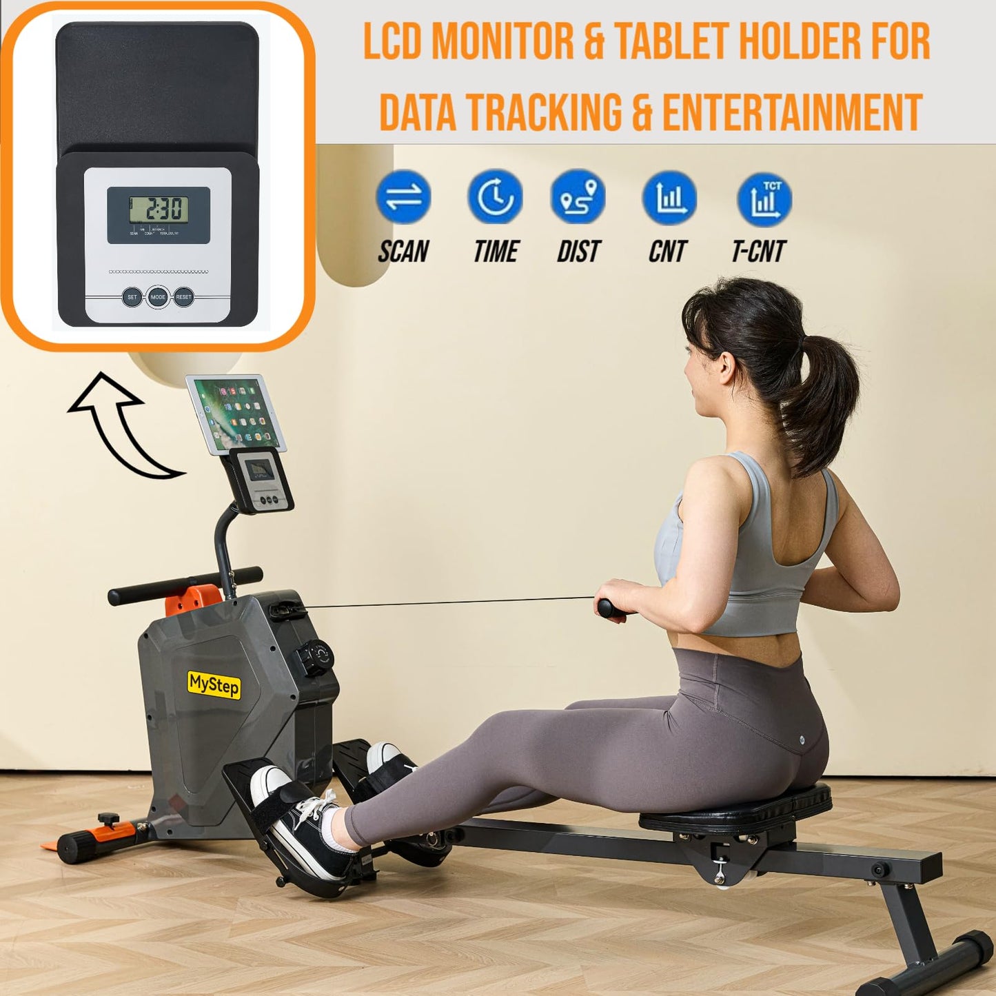 CUDOEEAI Magnetic Rowing Machine for Home, Quiet Foldable Rower with 8-Level Resistance, 2-in-1 Strength Training, LCD Monitor & Tablet Holder, Full-Body Low-Impact Cardio Workout Equipment (DR1000)