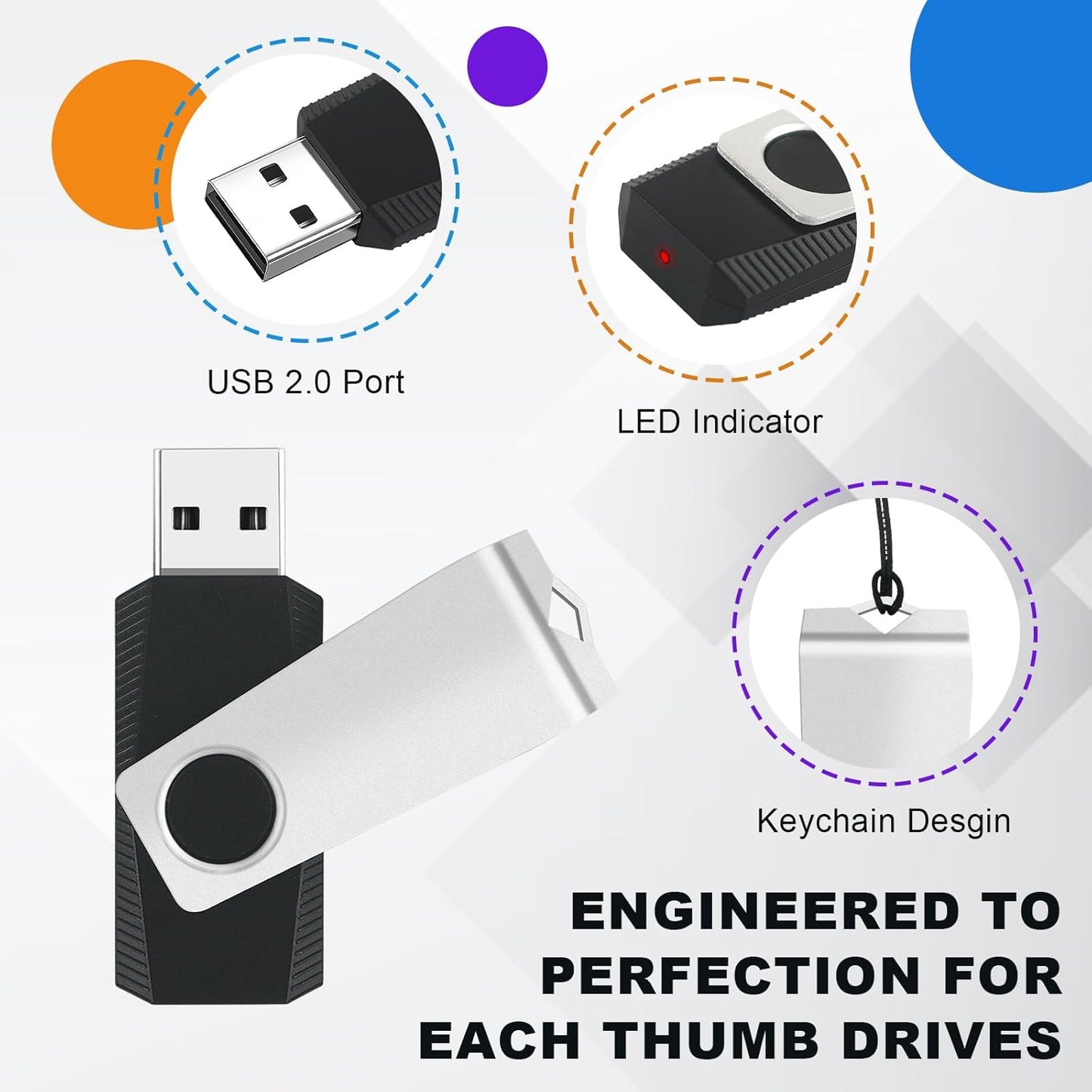 MECHEER 4GB 10 Pack, USB Flash Drive Swivel Memory Stick Thumb Drives with Lanyards, Portable Photo Stick Jump Drives