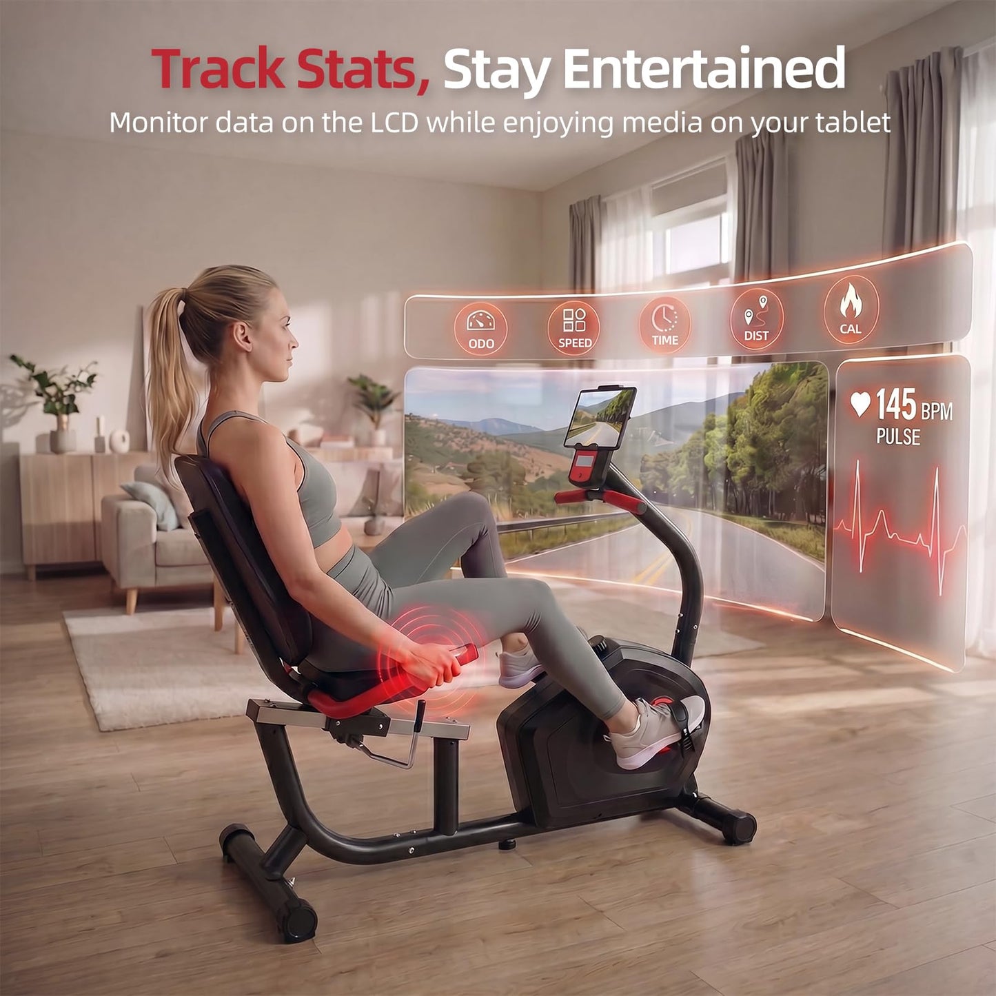 Recumbent Exercise Bikes for Home Use, Quiet Magnetic Stationary Bikes for Seniors & Adults, with 16-level Resistance, 400LB Weight Capacity, Adjustable Comfortable Seat, LCD Monitor and Pulse Sensors