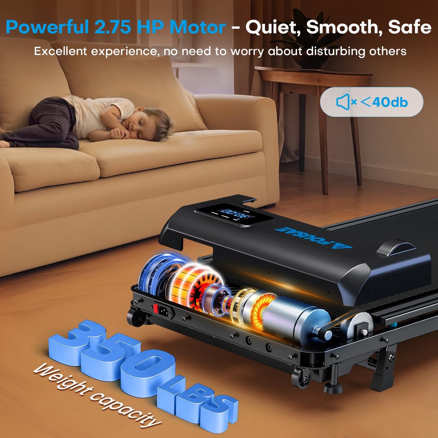 FOUSAE Walking Pad Treadmill, 6.2MPH Under Desk Walking Pad with 10% Incline, Treadmills for Home with Double Frame, 2.75HP Brushless Drive, 12 HIIT Programs, Remote Control, 350LBS Capacity