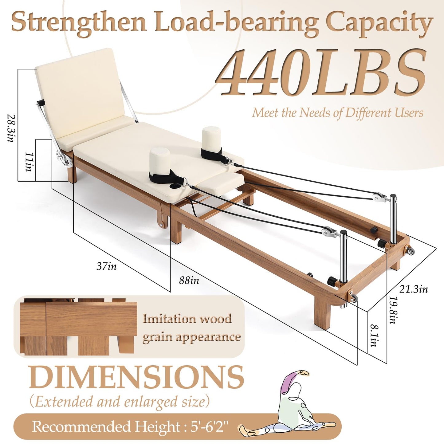 Pro Foldable Pilates Reformer for Home, 88" with Jumpboard - Dual Resistance System (Springs + Latex Bands) - Space-Saving Home Gym Equipment for Full Body Workout