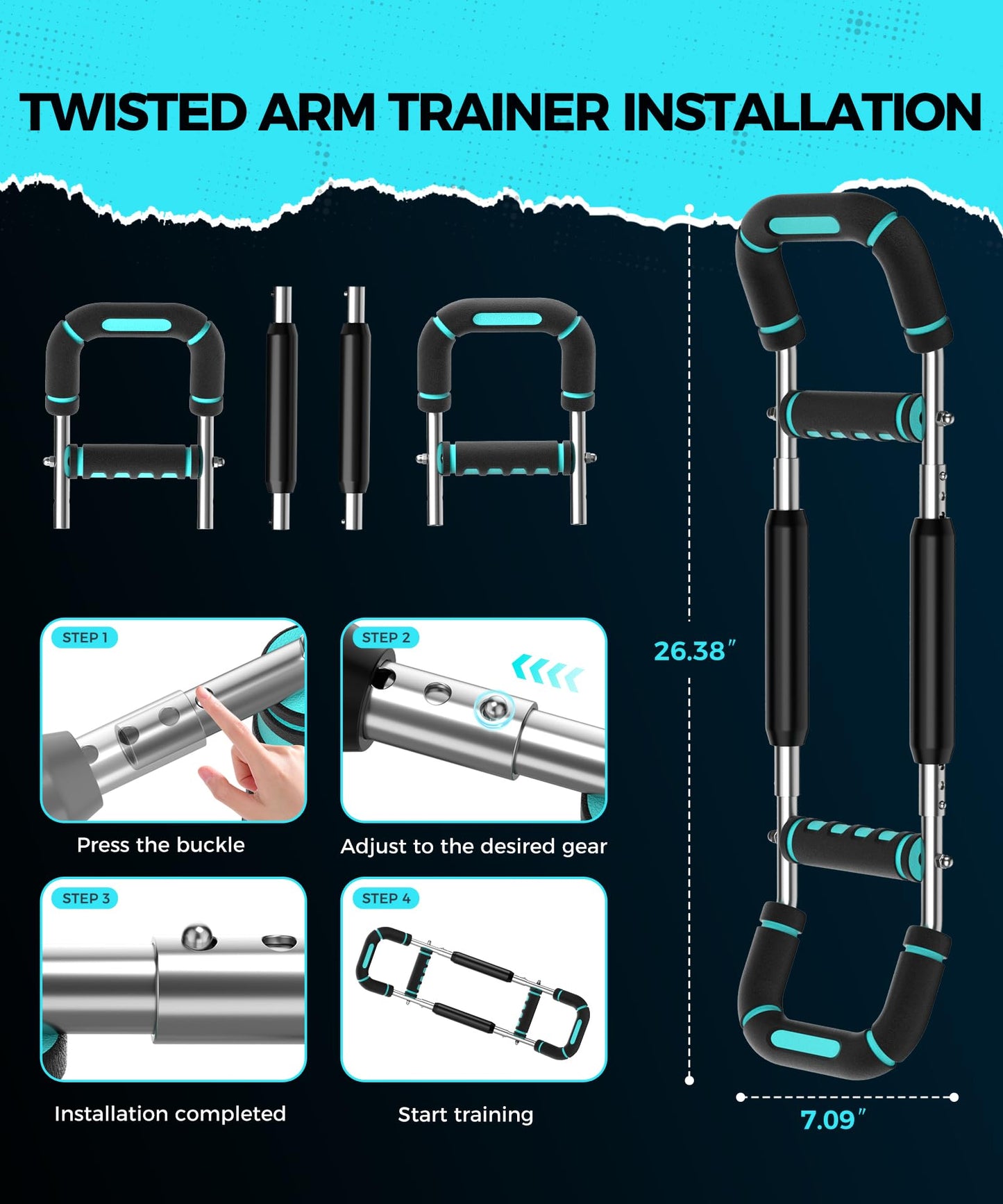 RENRUI Twister Arm Trainer Chest Workout Equipment for Men & Women, Adjustable 5 Resistance (40-130 lbs) Home Gym Strength Trainer with Anti-Slip Handles & Carry Bag (Blue)