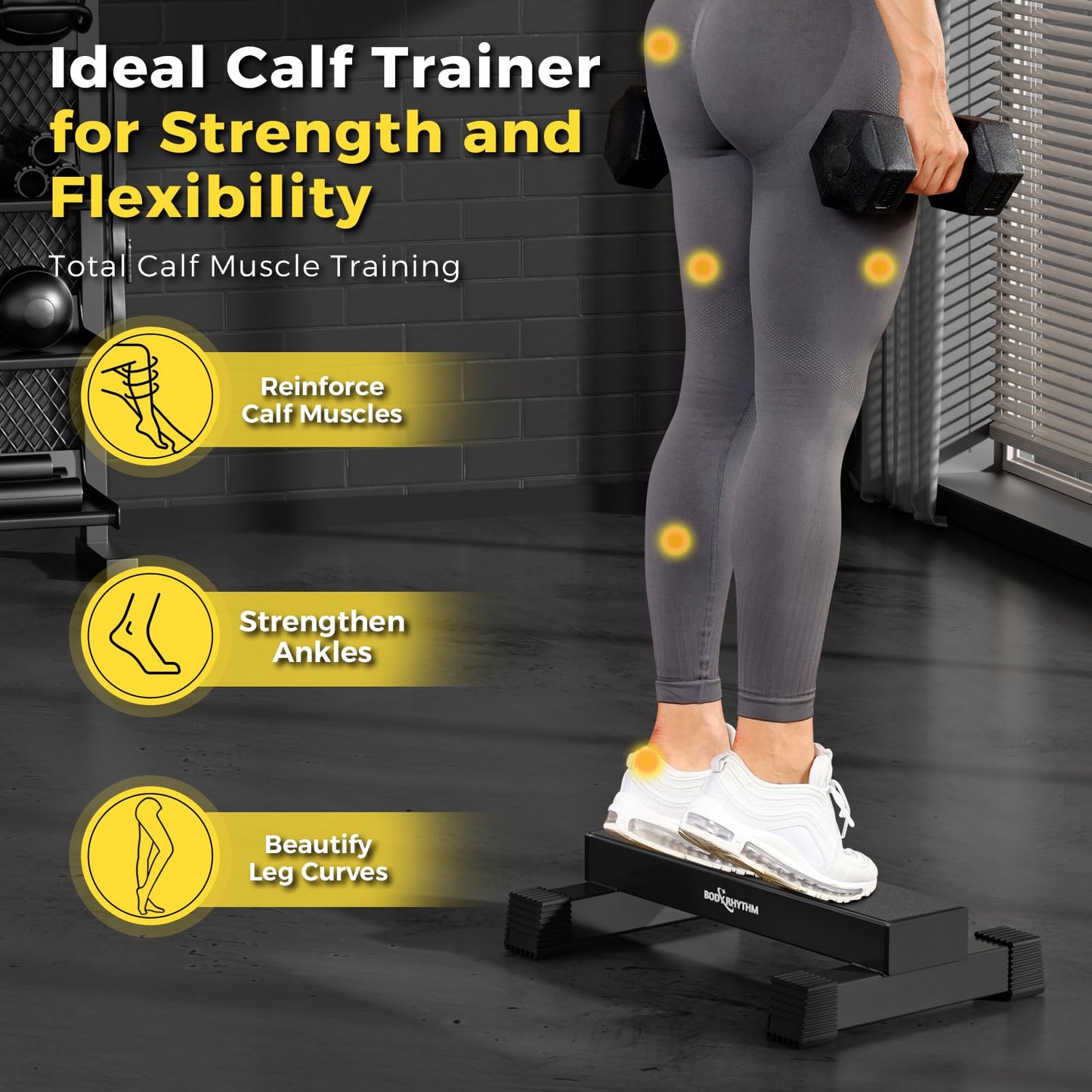 Upgraded Calf Raise Bar for Home Gym Workouts, Standing Calf Raise Machine for Calf Stretching, Squating, Foot Stretching, Anti-Slip Solid Calf Block, Ankle Calf Stretcher. (Black)