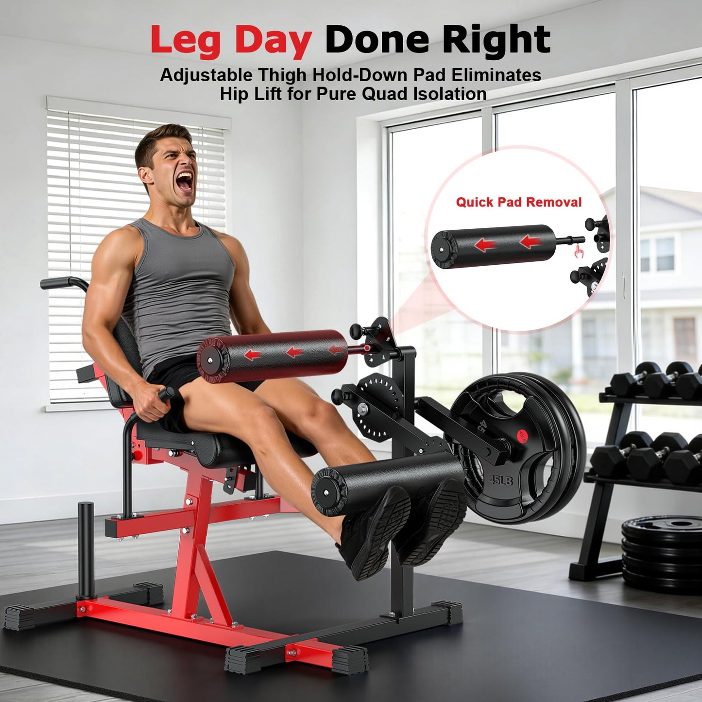 XDDIAS Leg Extension and Curl Machine, 1000LBS Capacity Leg Workout Equipment, Adjustable Seated/ Lying Lower Body Workout Bench for Hip Thrust/ Sit Up, Extended Sleeve Fit 1''/2'' Plate