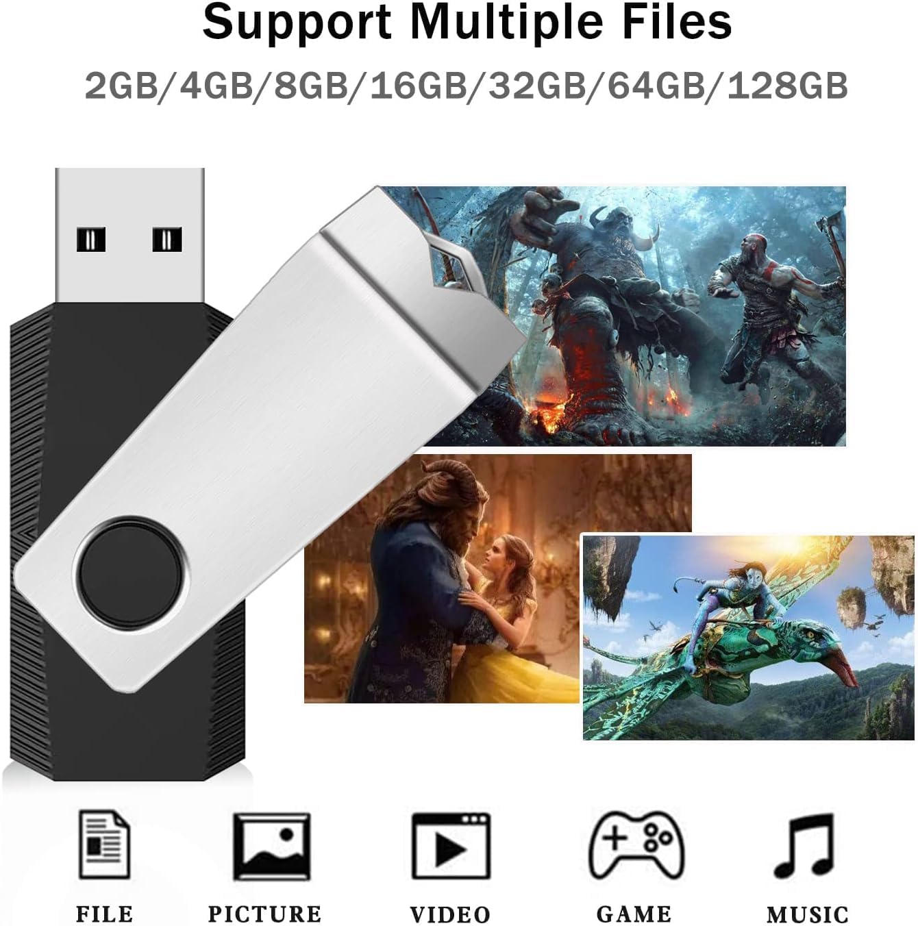 Wooolken 8GB 5 Pack, 2.0 (5 USB Flash Drive USB Memory Stick with Lanyards Swivel Thumb Drives for Data Storage