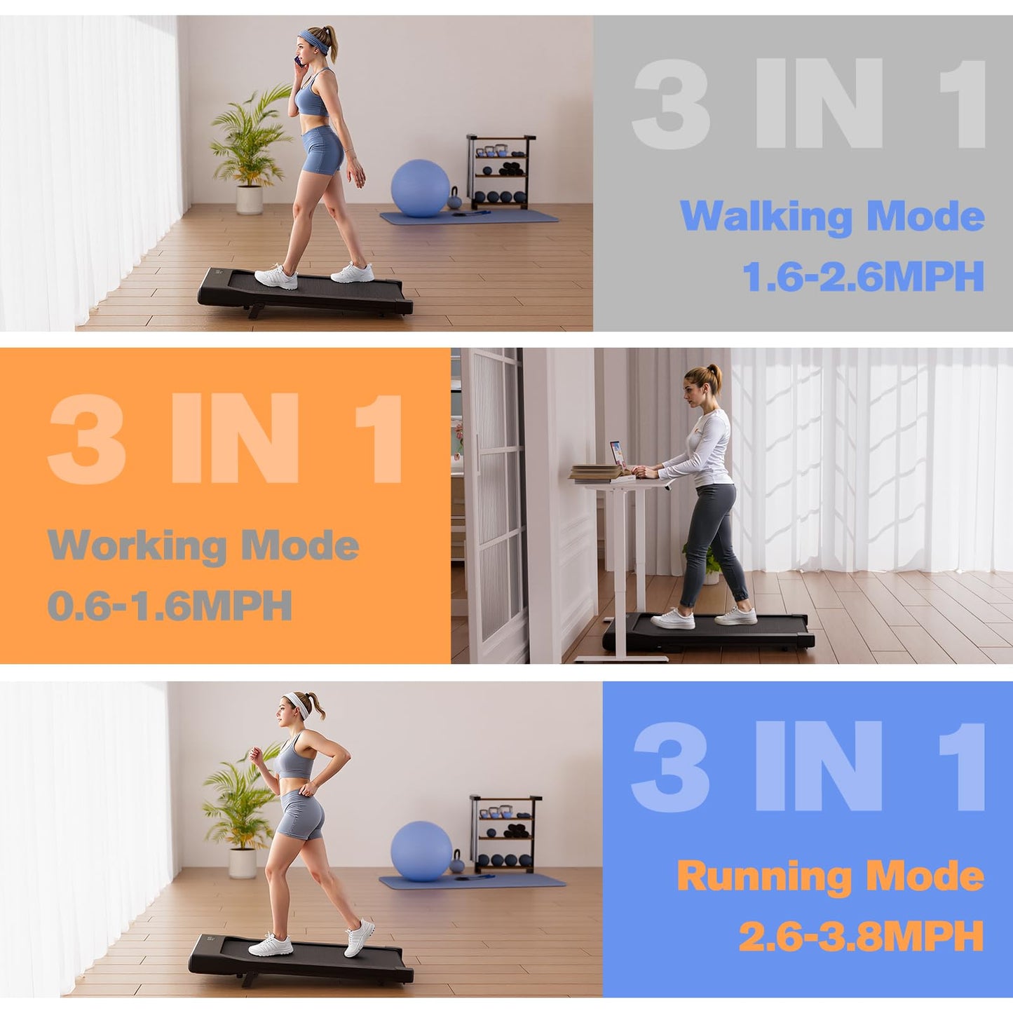 Lacuffy Walking Pad, 6% Walking Pad with Incline, No-Assembly Walking pad Treadmill with APP and Remote Control, LED Display, 2.5 HP Quiet Under Desk Treadmills, 300 lbs Capacity
