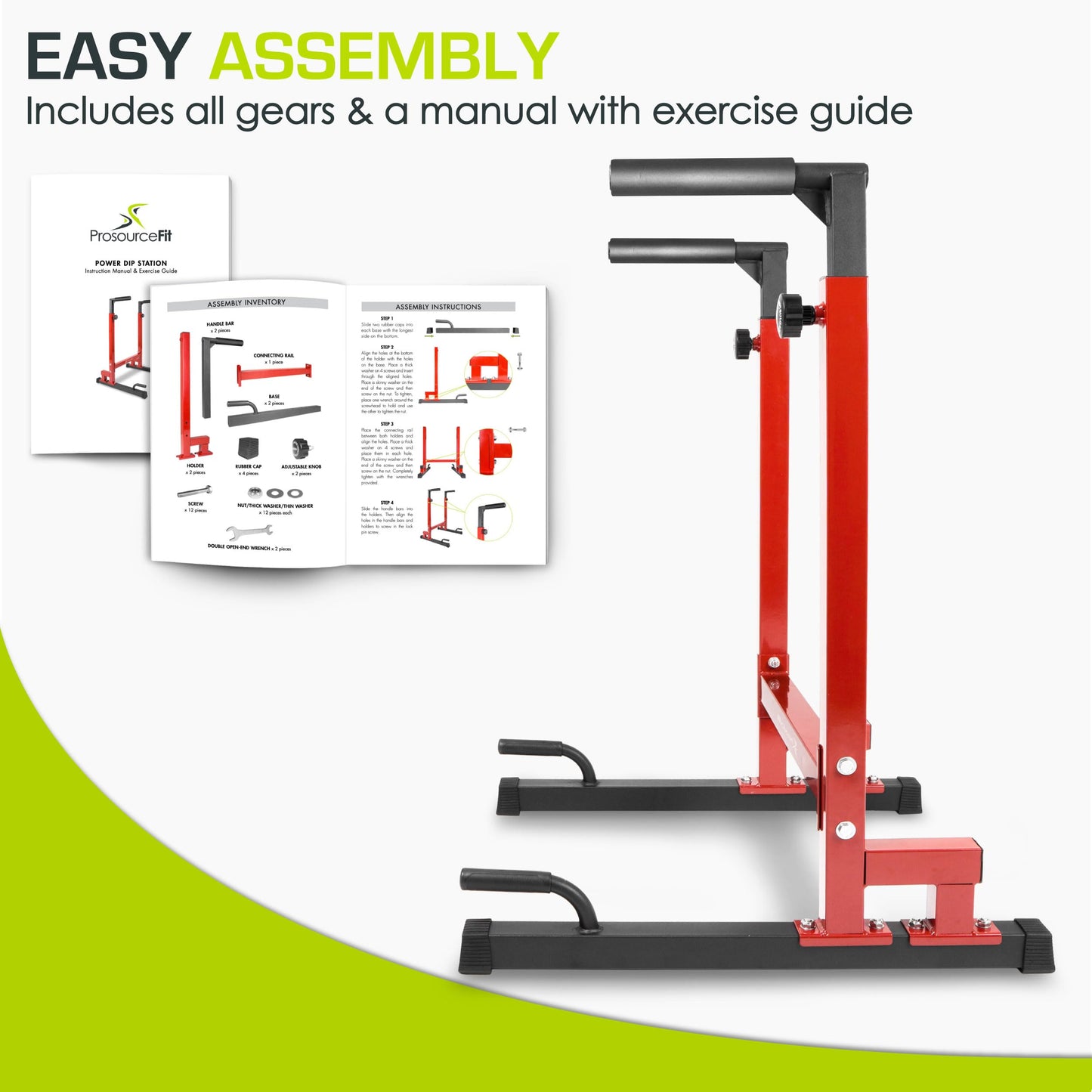 ProsourceFit Power Dip Station Adjustable Height Upper Body Equipment for Home Gym