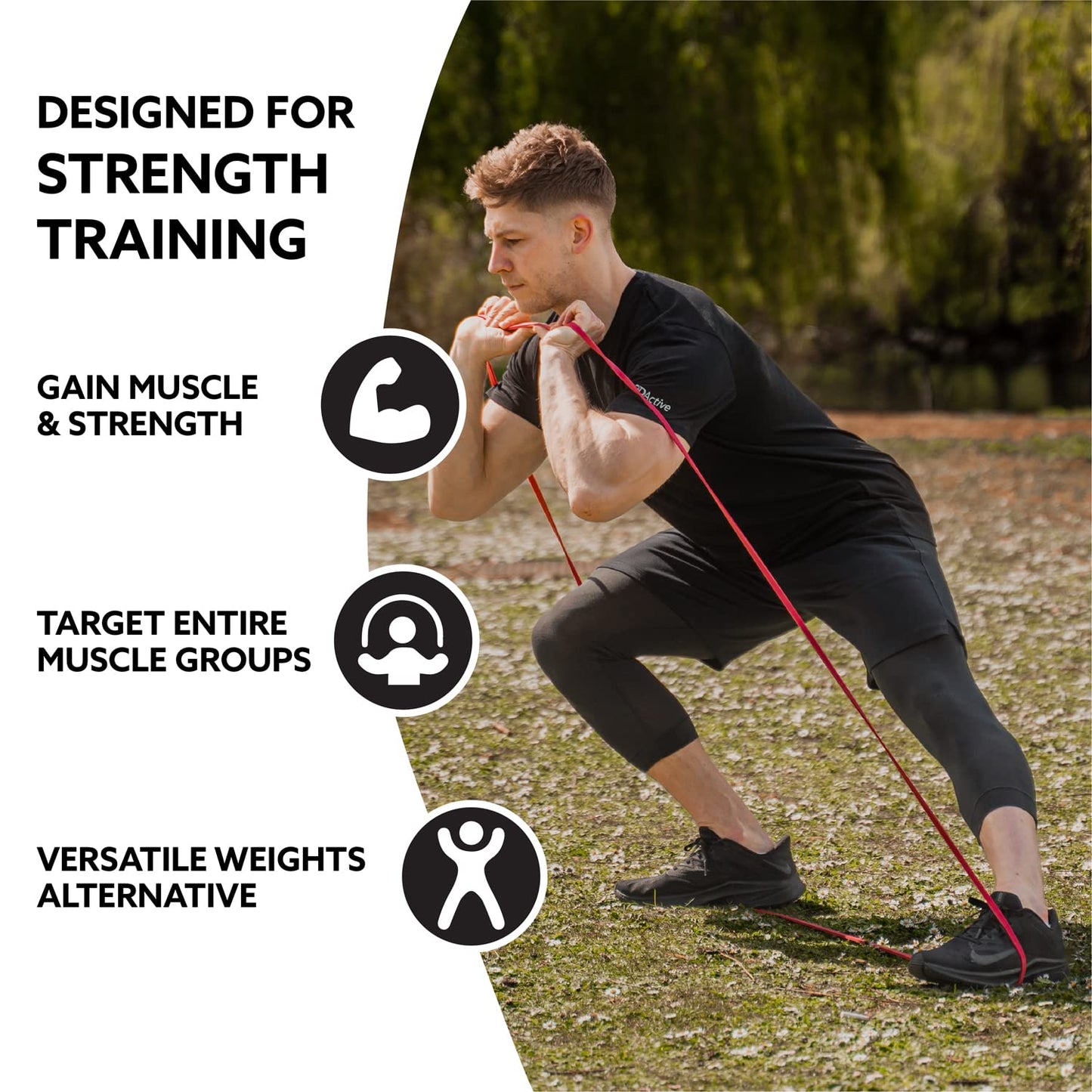 3DActive Pull Up Assist Band - Resistance Band for Strength Training, Powerlifting, Body Stretching, Crossfit - Exercise Guide Included - 10 to 35lbs - Red.