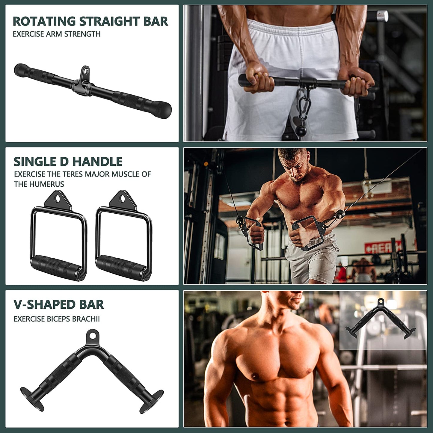 WNOEY Cable Machine Attachment, Cable Attachments for Gym, Gym Cable Attachments, Cable Machine Attachments Set