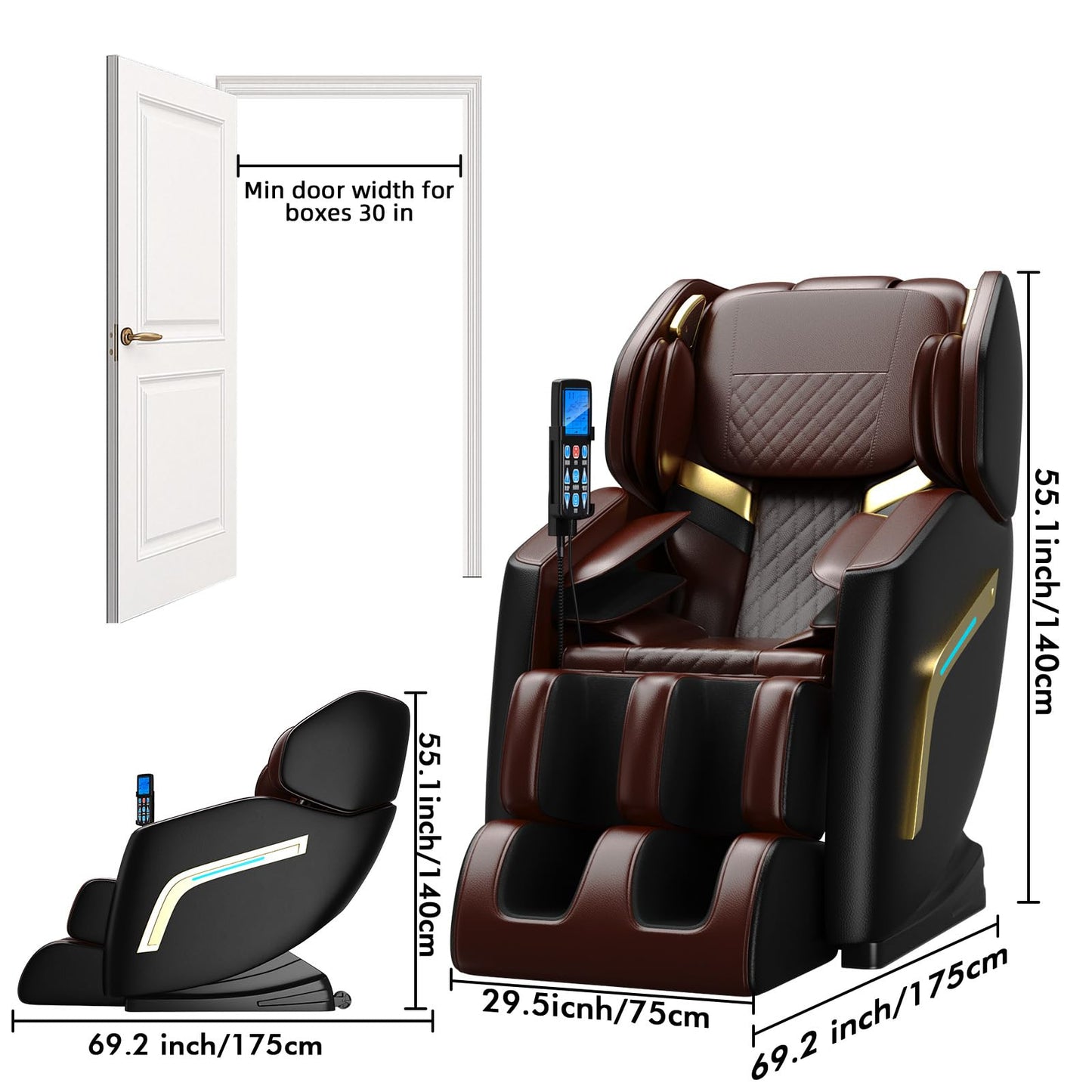 Massage Chair Full Body Zero Gravity Recliner, Shiatsu Massage Chair with 12 Rollers & 6 Airbags, Foot Massage, Extendable Calfrest, Bluetooth Speaker, Auto Modes, Black/Brown