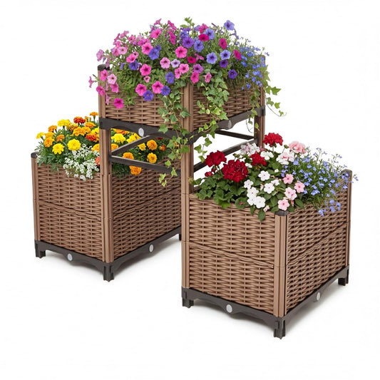 3PCS Raised Garden Beds Outdoor with Legs Planter Box, 47x20x21in Reinforced Support Rods, Drainage Grid, Multi-Combination Options for Vegetables, Flowers, Herbs, Ideal for Balcony, Patio Gardening