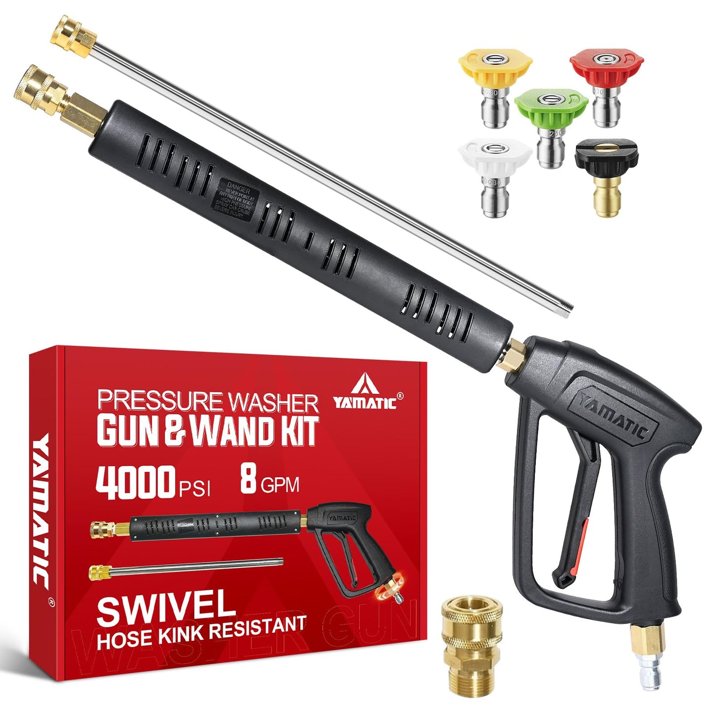 YAMATIC Pressure Washer Gun Wand with Swivel 3/8" Plug & M22 Coupler, Stainless Steel Extension Lance Replacement for Ryobi, Simpson, Craftsman Power Washer for Foam Cannon Car Wash, 4000 PSI