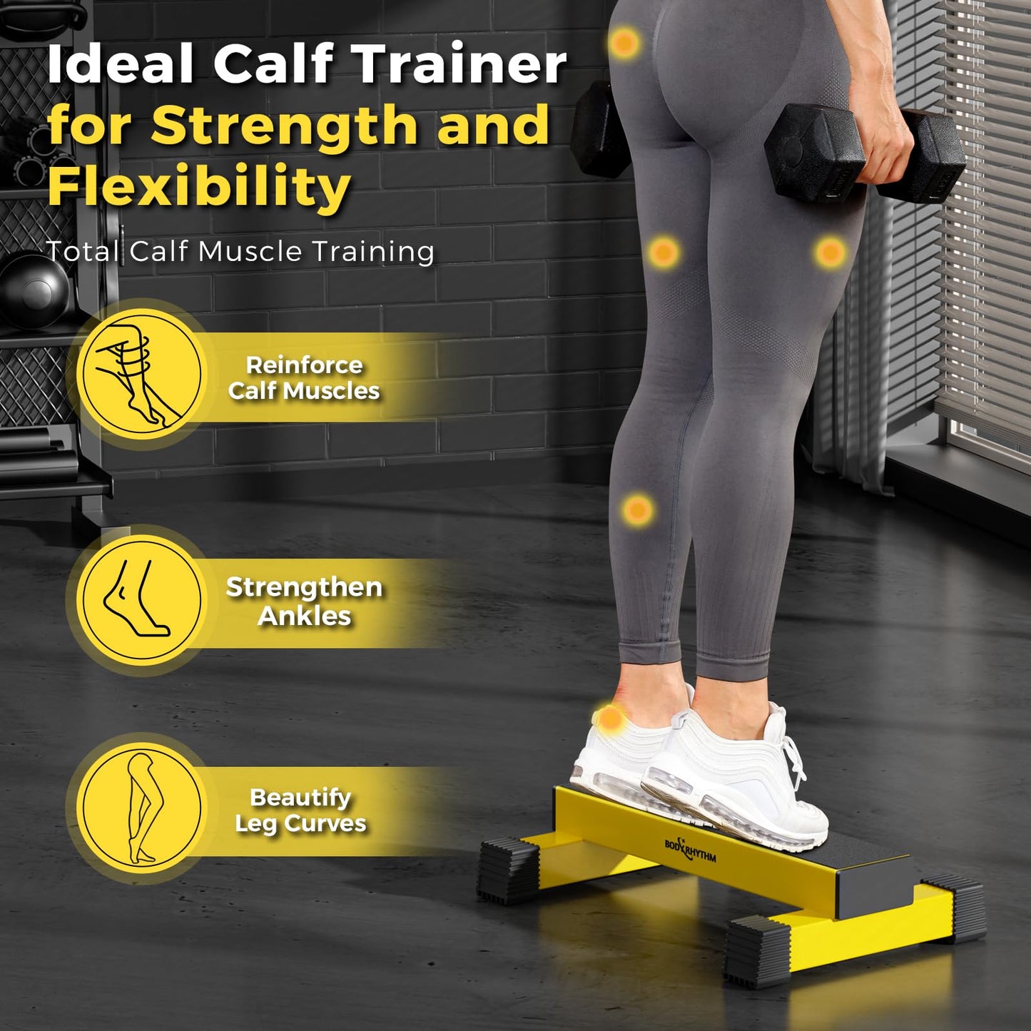 Upgraded Calf Raise Bar for Home Gym Workouts, Standing Calf Raise Machine for Calf Stretching, Squating, Foot Stretching, Anti-Slip Solid Calf Block, Ankle Calf Stretcher. (Yellow)