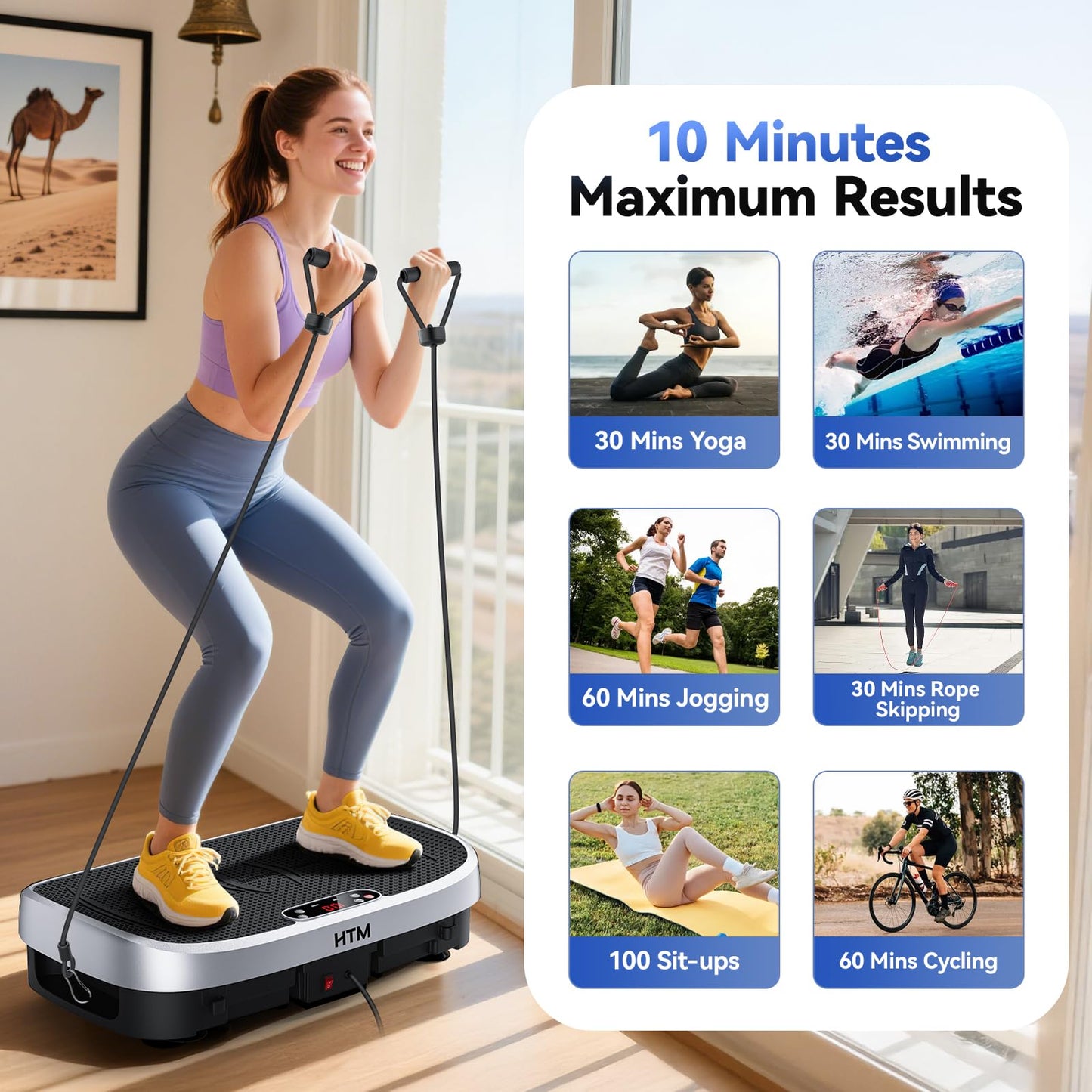 HTM Curved Vibration Plate Exercise Machine, Whole Body Shake Plate with 150W Motor & Resistance Band, 330lbs Weight Capacity, 120 Speeds, Low Noise Vibration Board for Weight Loss, Home Fitness