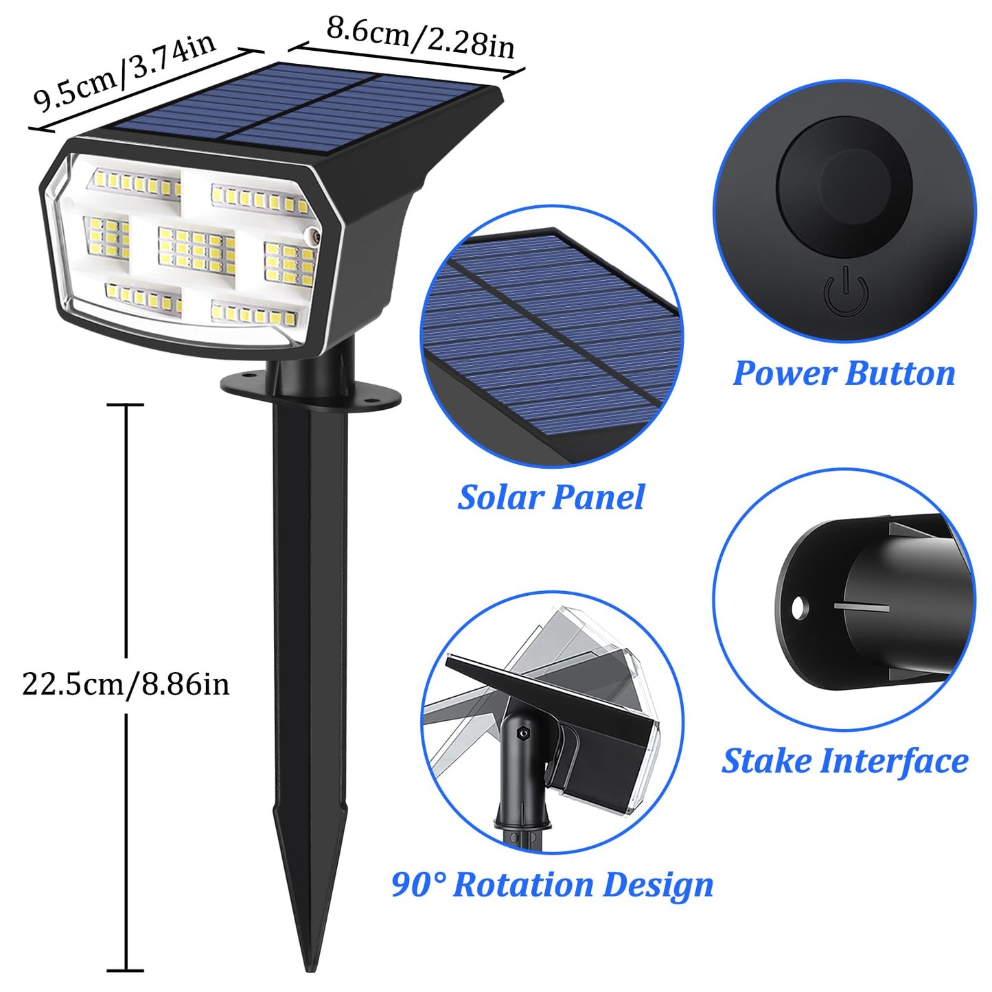 Sucolite 6-Pack Solar Spot Lights Outdoor Waterproof IP65, 3 Lighting Modes 2-in-1 Solar Landscape Spotlights for Yard, 59 LED Solar Powered Wall Lights for Garden Pathway Driveway Walkway, Cool White