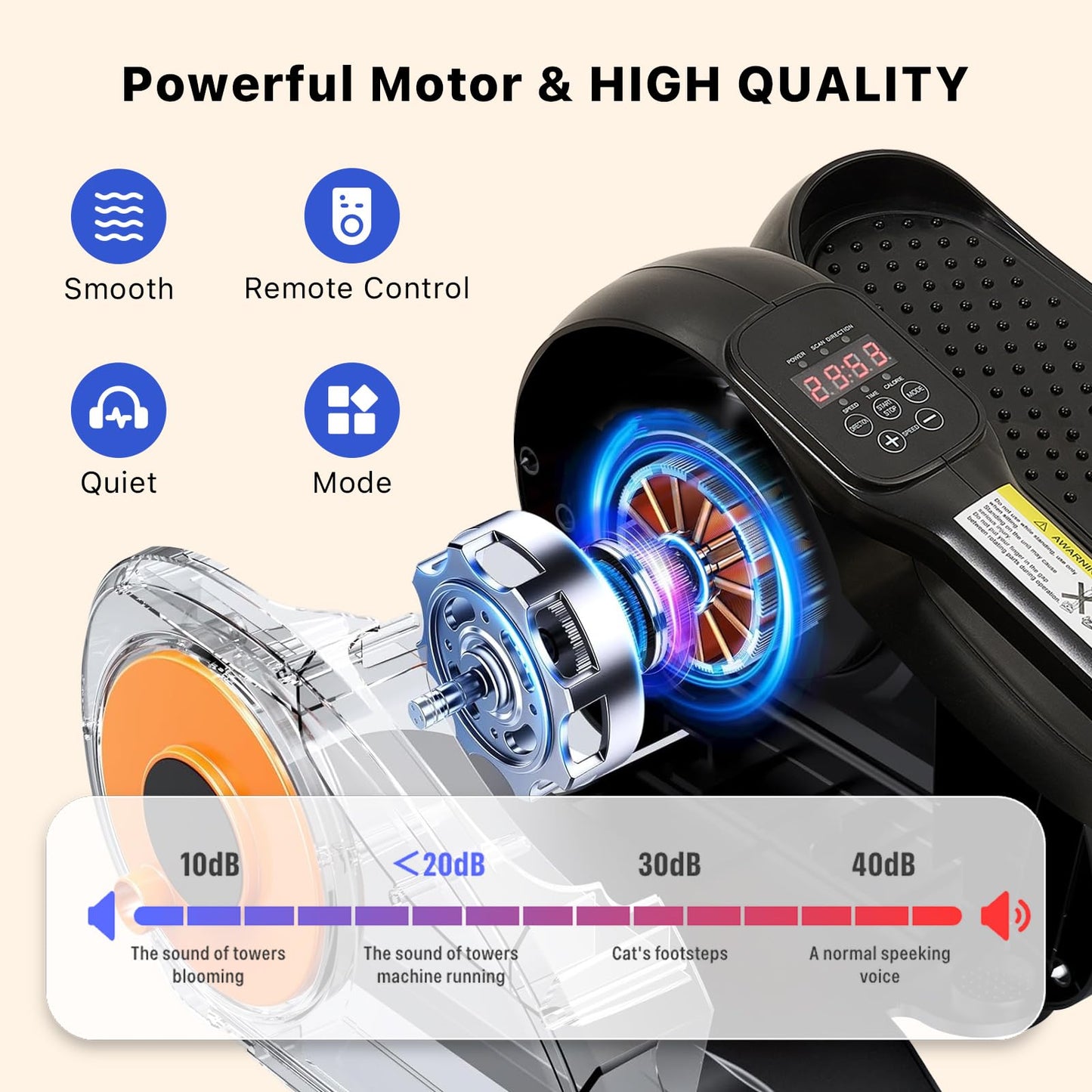 Under Desk Elliptical Machine,Electric Ellipse Leg Exerciser as See on TV with Remote Control,12 Level Speeds Seated Pedal Exerciser for Seniors Adults, Manual & Auto Mode (Blue)